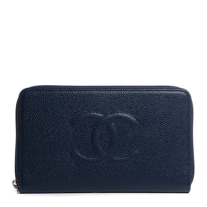 Chanel Caviar Large Timeless CC Zip Around Wallet Navy Blue 1 of 9