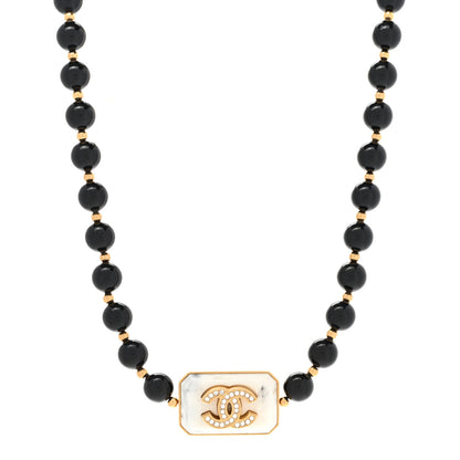 Chanel Crystal CC Marble Beaded Choker Necklace Black Gold 1 of 6