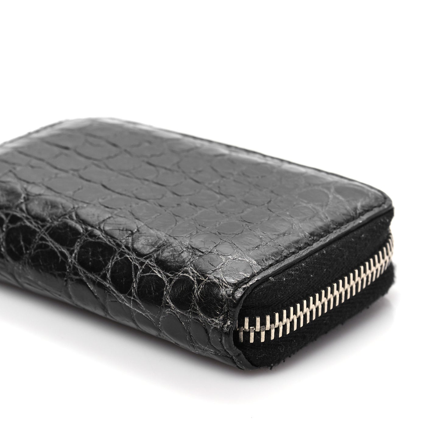 Crocodile Zip Around Card Case Black