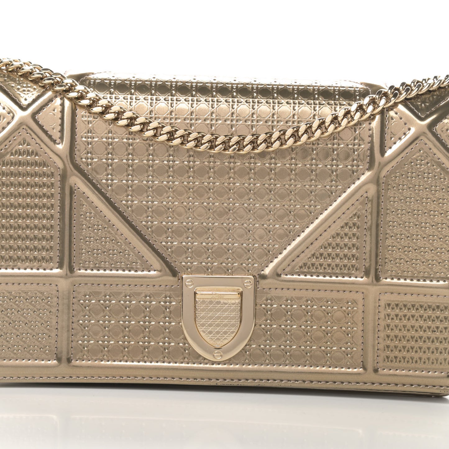 Metallic Patent Micro-Cannage Diorama Wallet on Chain Pouch Gold