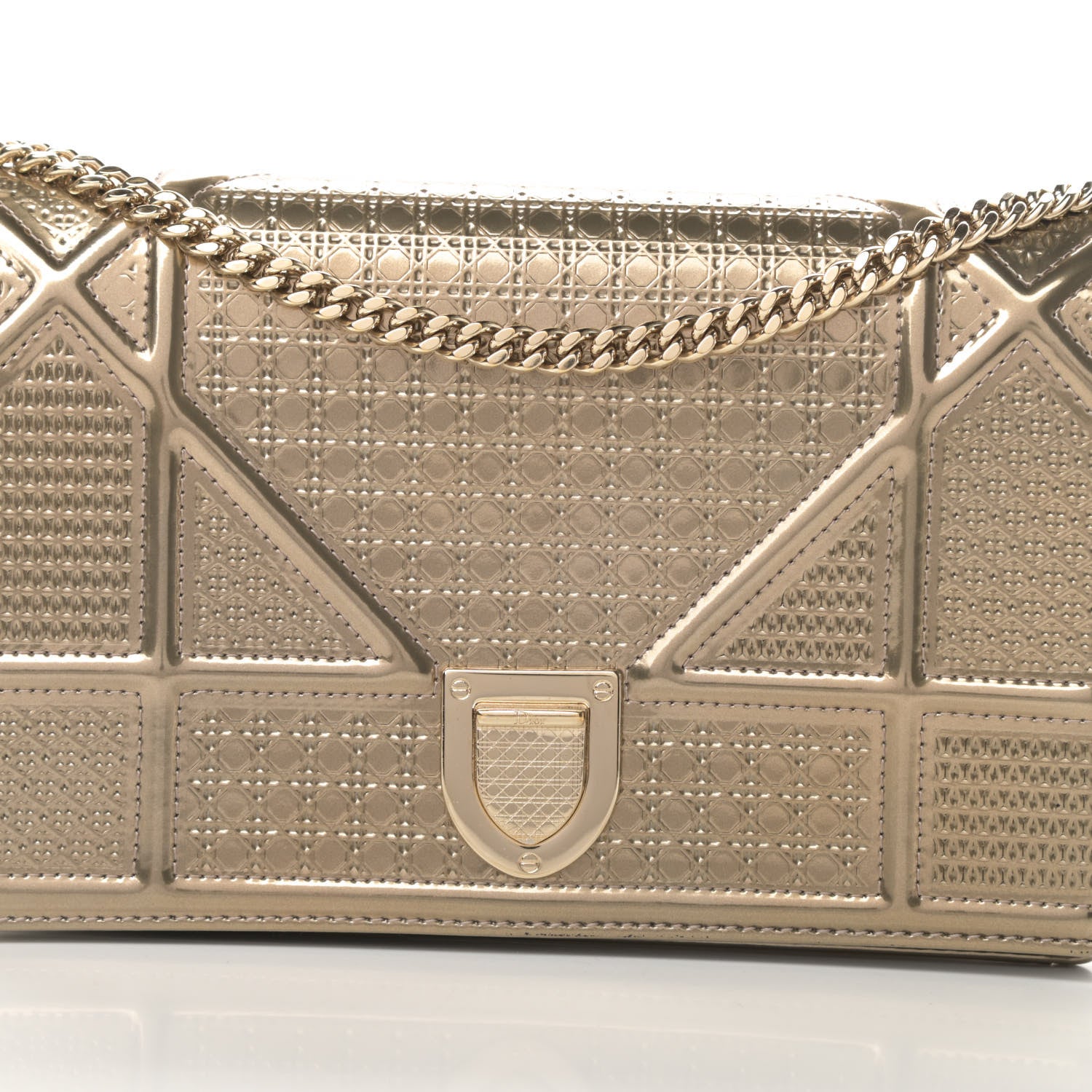 Christian Dior Metallic Patent Micro-Cannage Diorama Wallet on Chain Pouch Gold 8 of 12