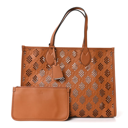 Gucci Calfskin GG Monogram Diamond Cut Medium Ophidia Tote Bag Brown 2 of 9