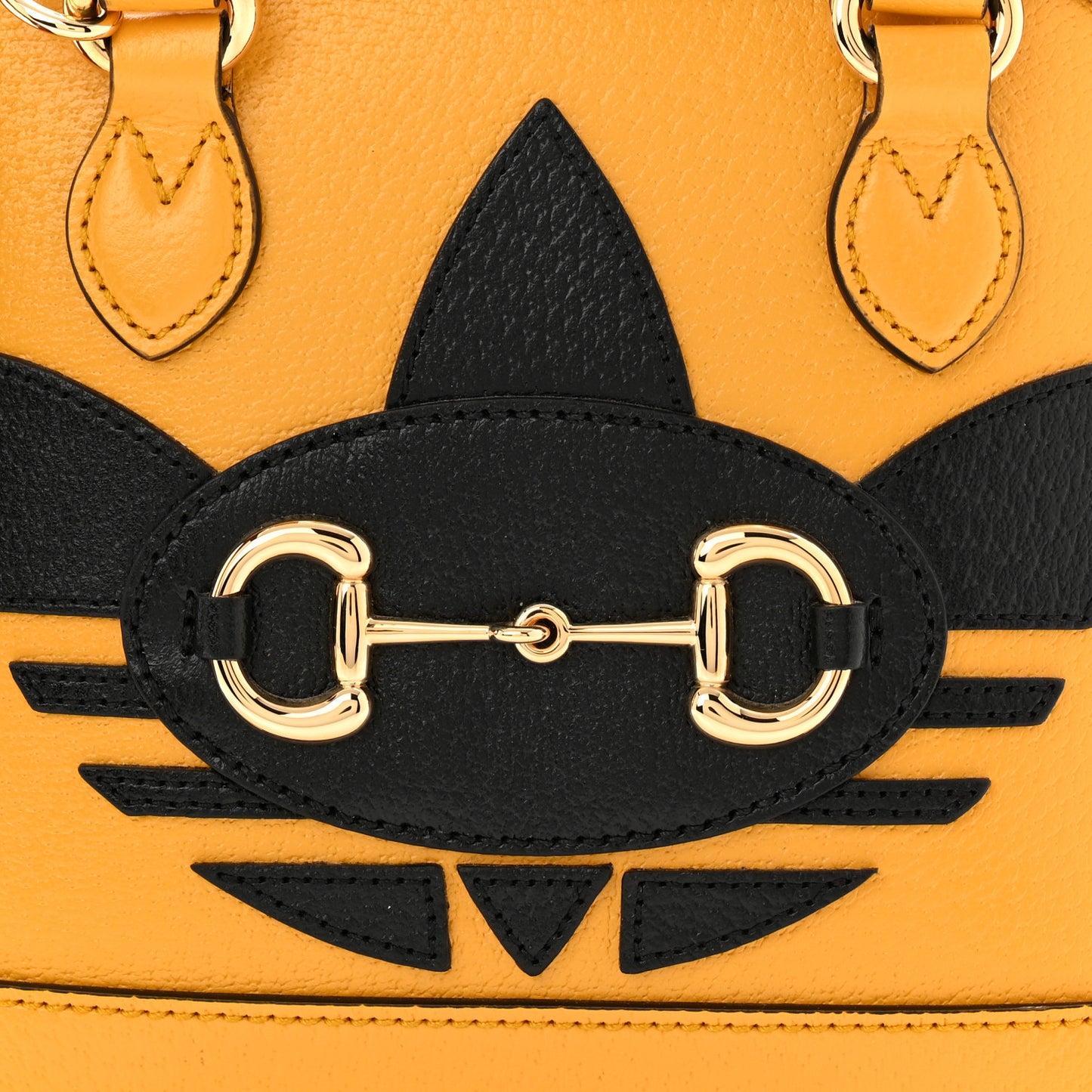 X ADIDAS Textured Dollar Calfskin Web Trefoil Mini Horsebit 1955 Top Handle Bag Crop Black