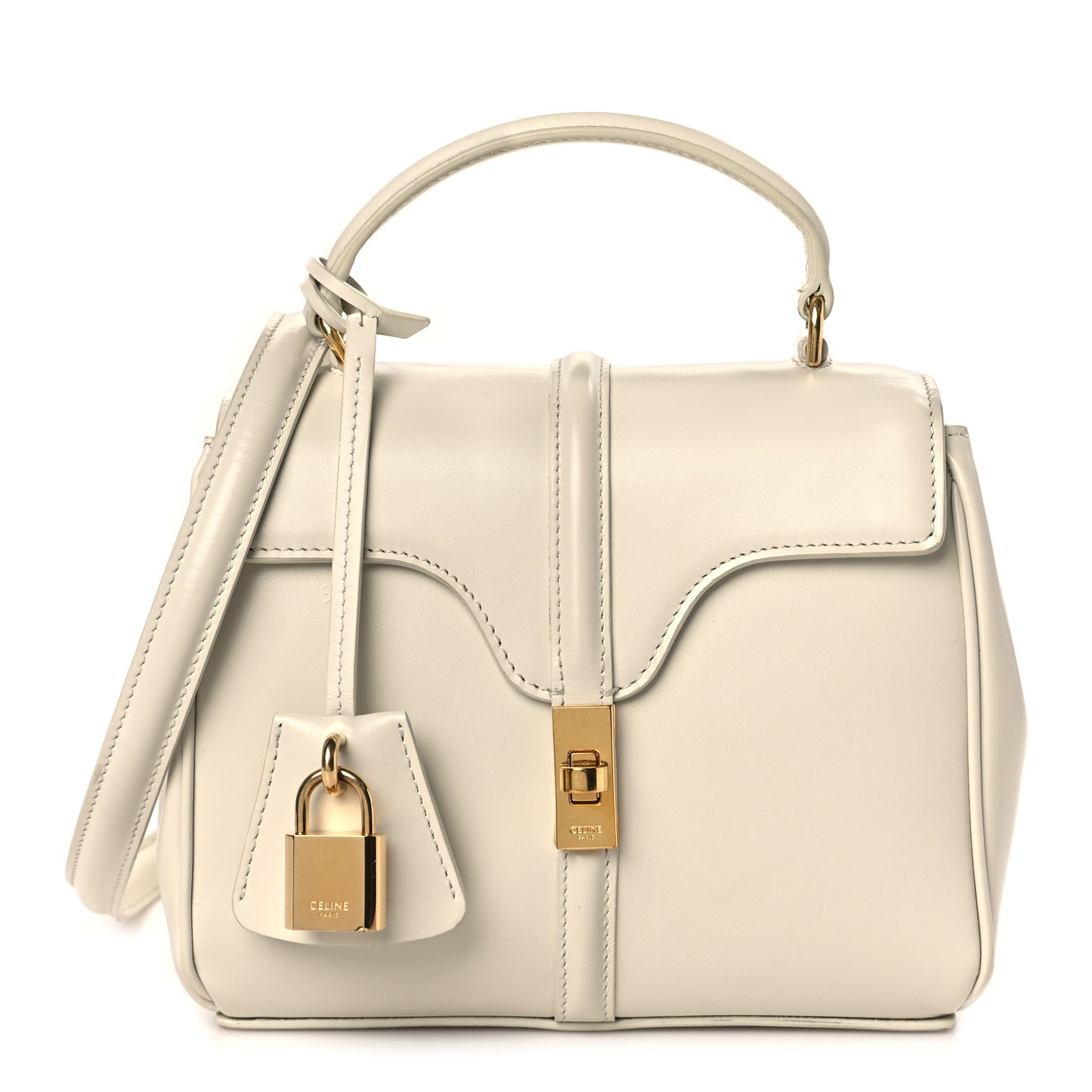 Satinated Calfskin Mini 16 Top Handle Bag White