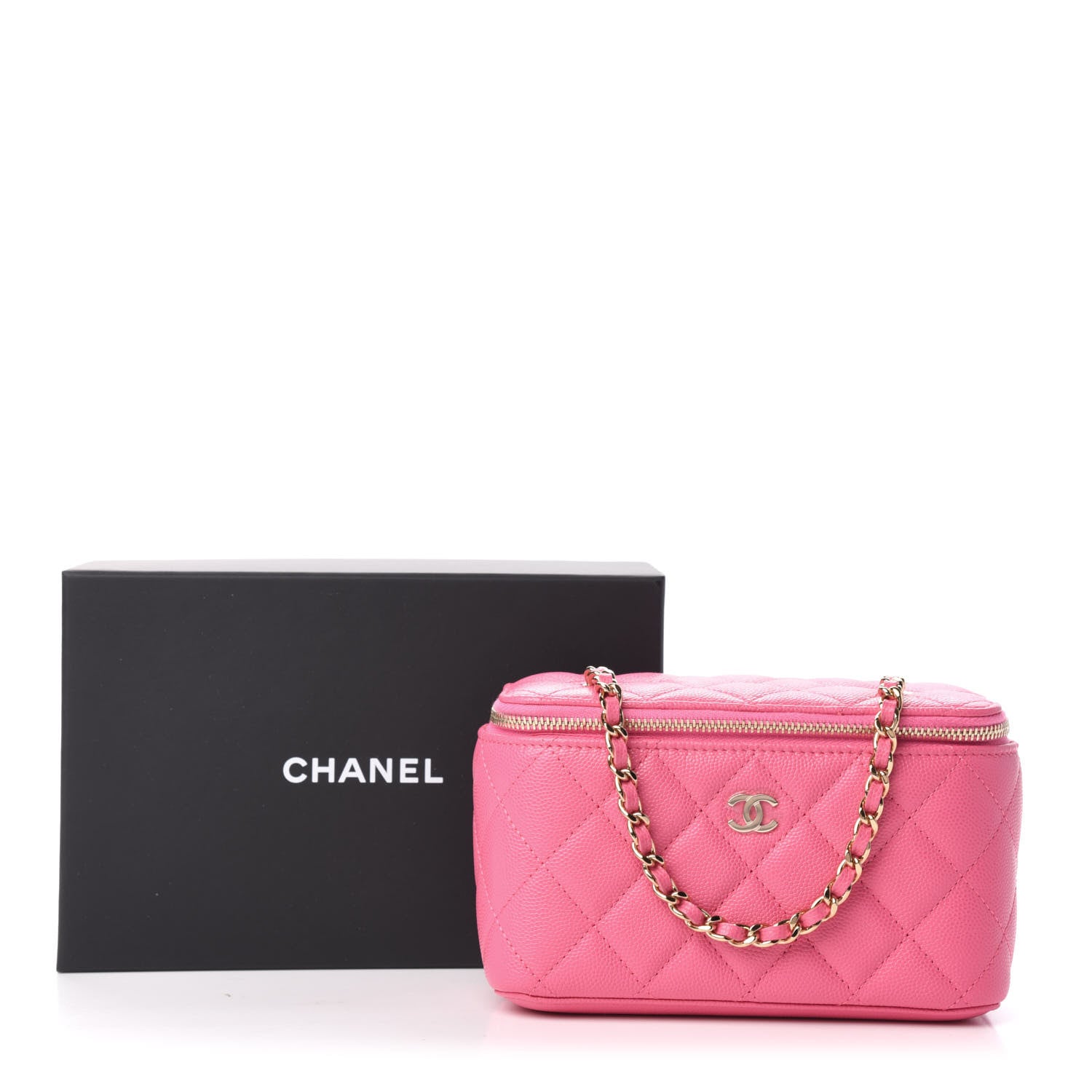 Chanel Caviar Quilted Small Vanity Case With Chain Pink 10 of 10