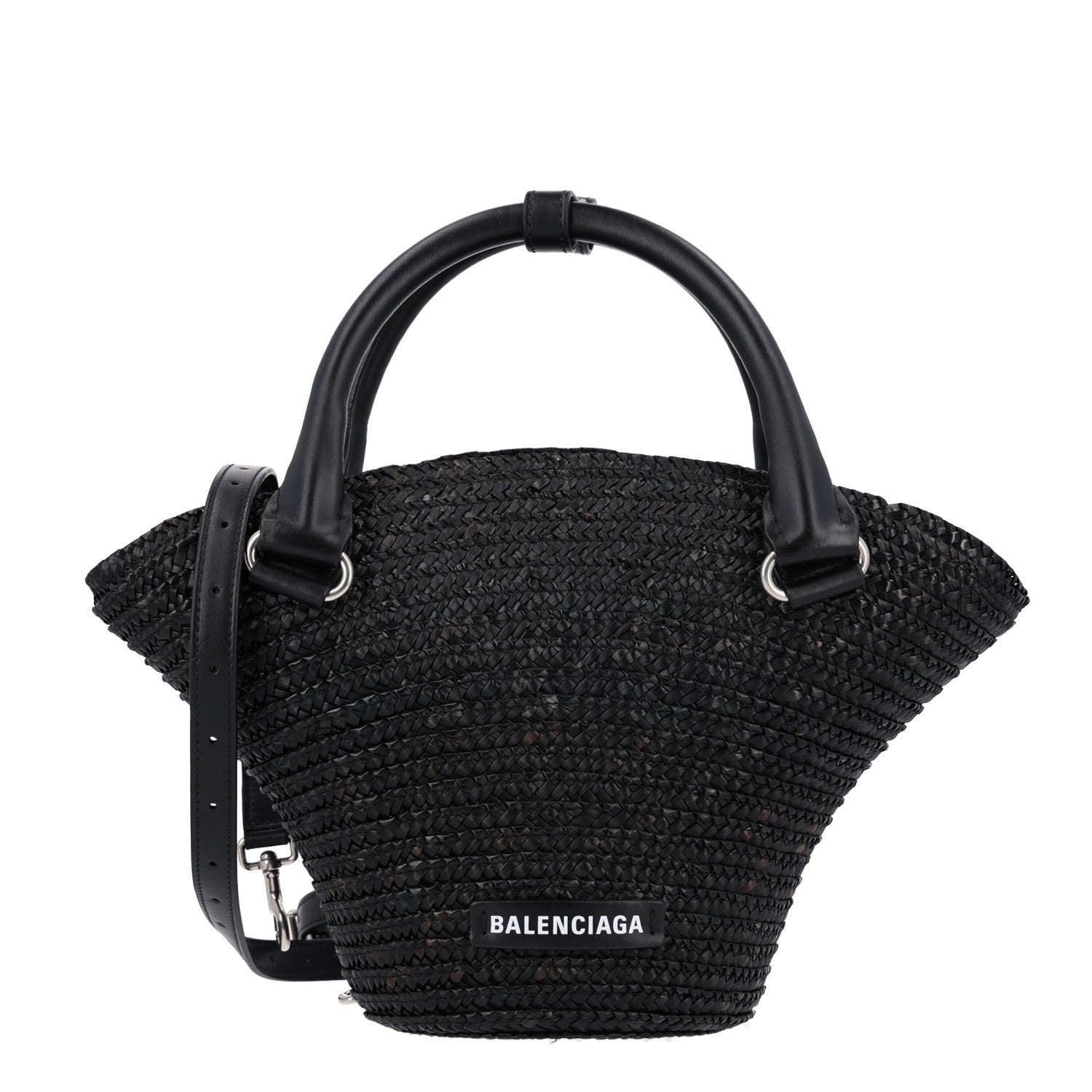 Balenciaga Raffia Woven Mini Le Cagole Tote Bag Black 1 of 10