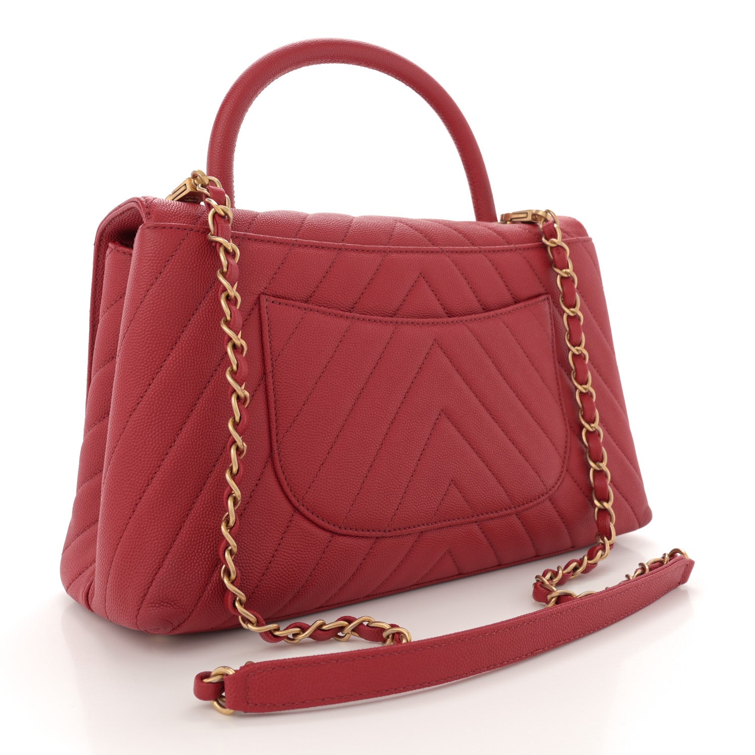 Chanel Caviar Chevron Quilted Small Coco Handle Flap Red 3 of 11