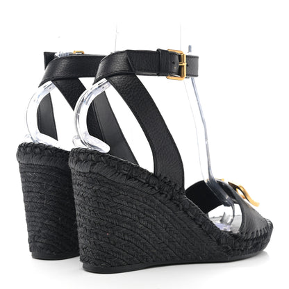 Valentino Garavani Grainy Cowhide VLogo Ankle Wrap Espadrille Wedge Sandals 41 Black 4 of 11