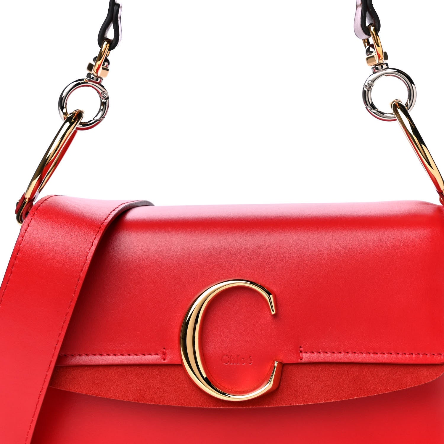 Chloe Calfskin Small C Double Carry Plaid Red 9 of 11