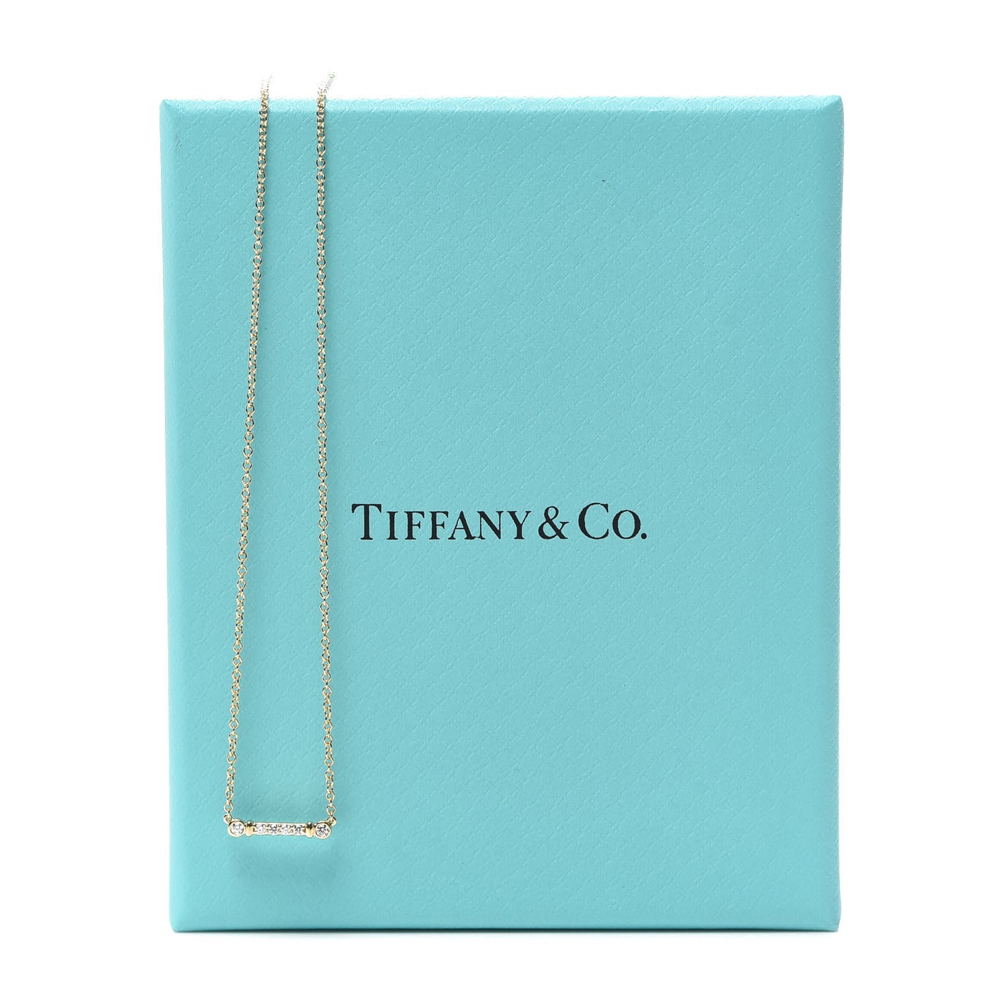 18K Yellow Gold Diamond Fleur de Lis Key Bar Pendant Necklace