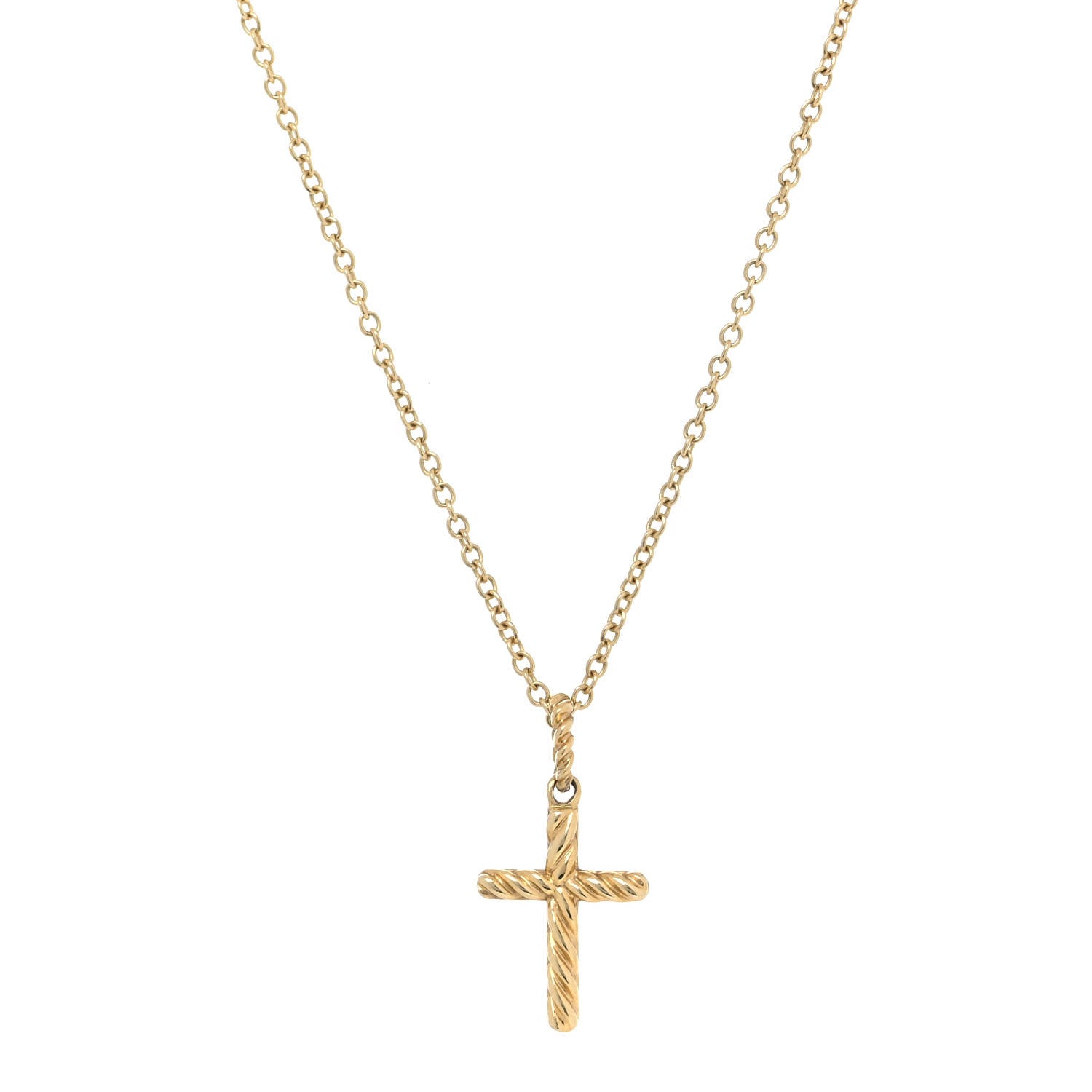 David Yurman 18K Yellow Gold Diamond Cable Collectibles Cross Necklace 3 of 6