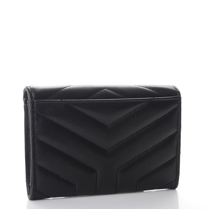 Saint Laurent Lambskin Y Quilted Monogram Small Loulou Envelope Wallet Black 3 of 8