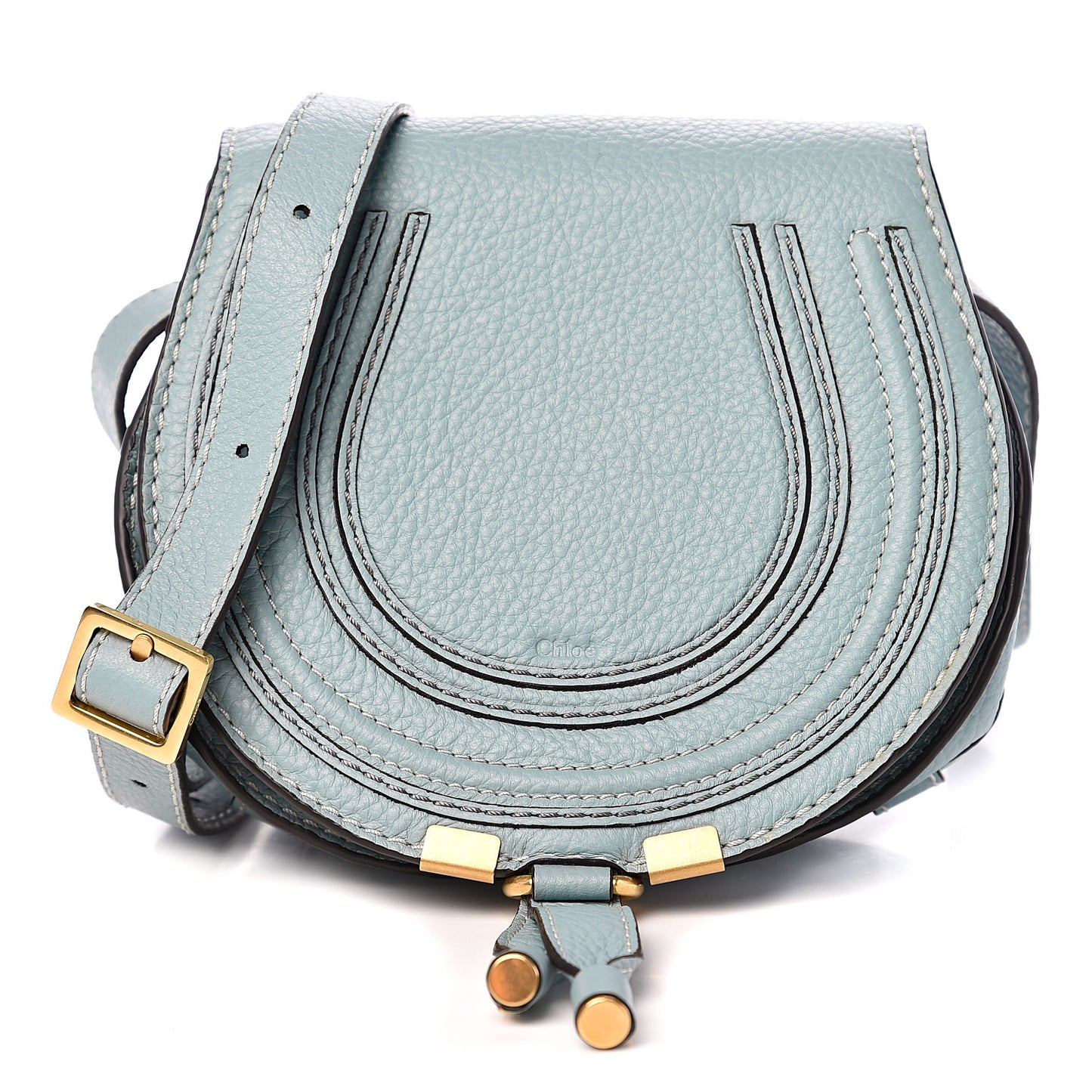 Calfskin Mini Marcie Round Crossbody Bag Faded Blue