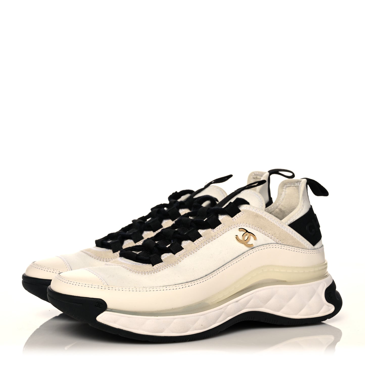 Velvet Calfskin Mixed Fibers CC Sneakers 36.5 Ivory Black