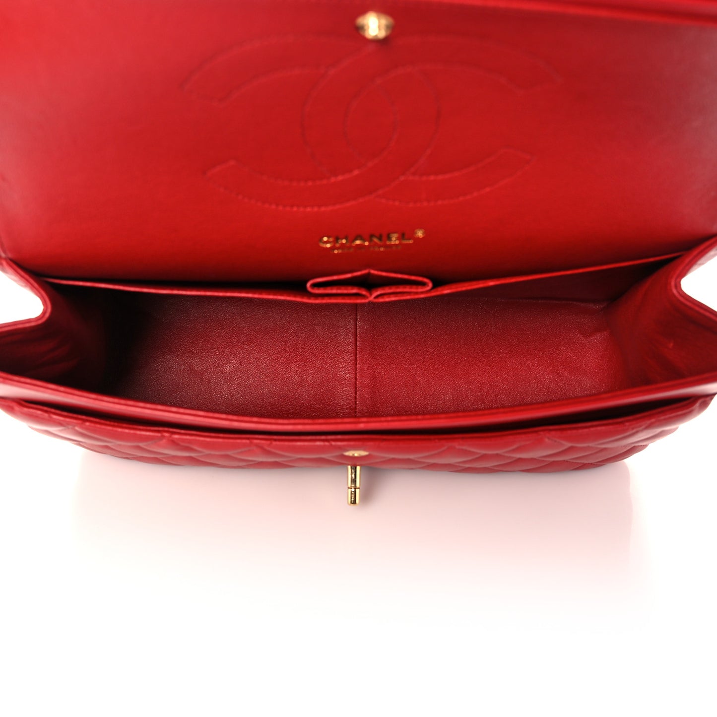 Lambskin Quilted Jumbo Double Flap Red