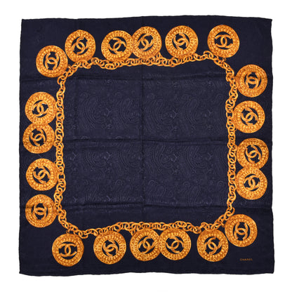 Chanel Silk CC Chain Square Scarf Navy 1 of 4