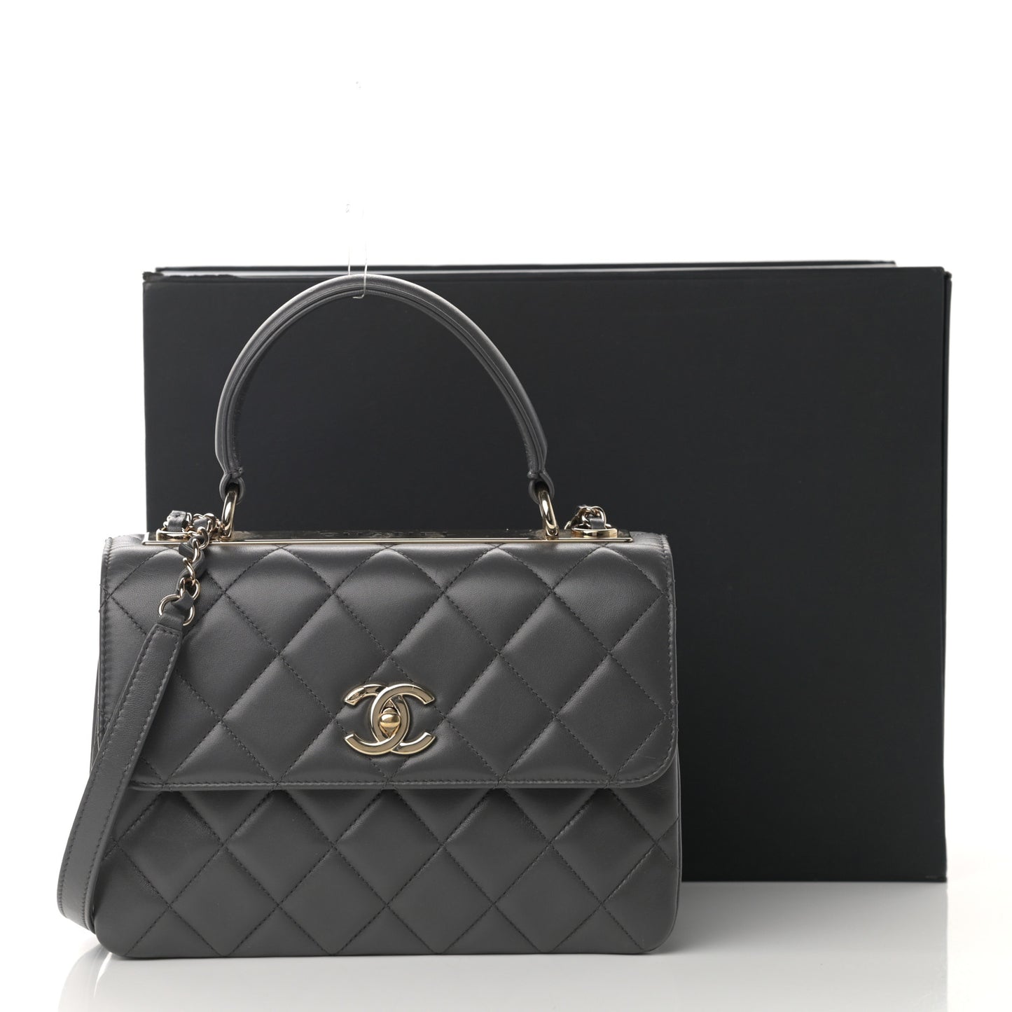 Lambskin Quilted Small Trendy CC Dual Handle Flap Bag Dark Grey