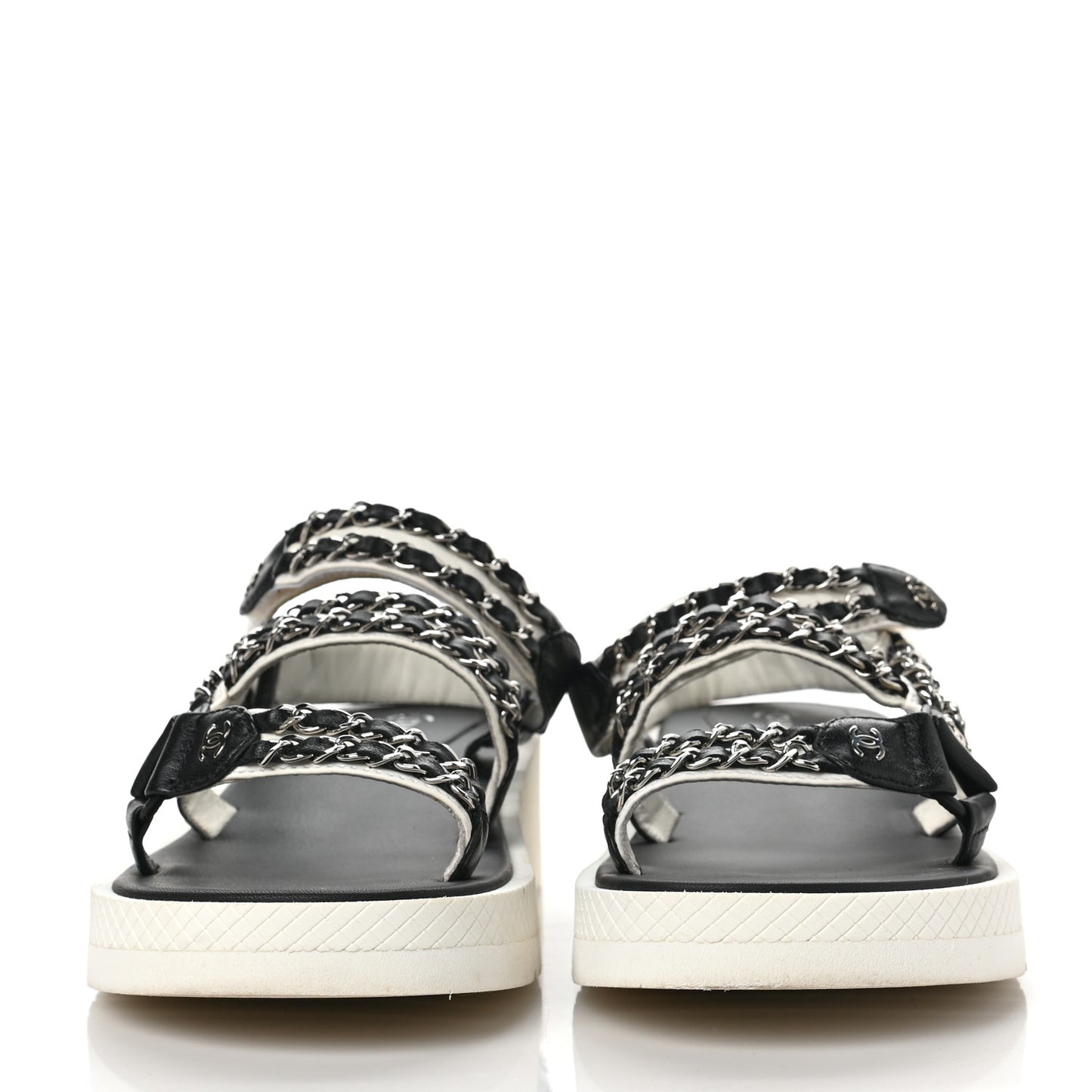 Lambskin Chain Platform Sandals 38.5 Black White