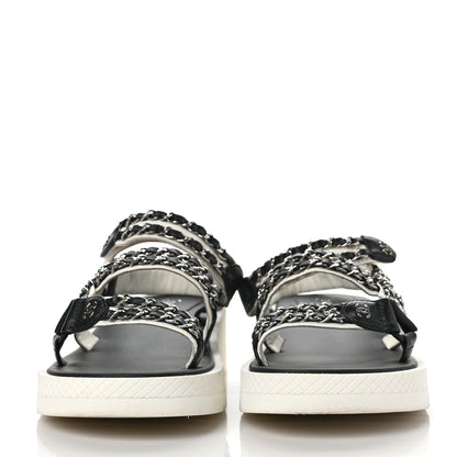 Chanel Lambskin Chain Platform Sandals 38.5 Black White 2 of 8