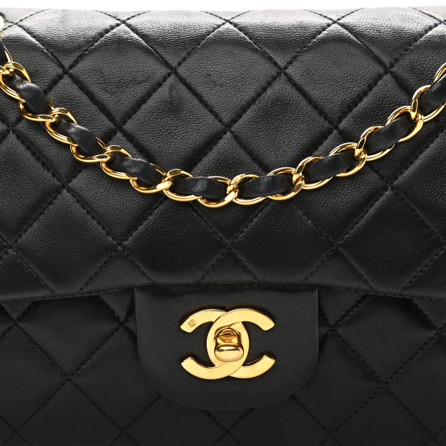 Lambskin Quilted Small Double Flap Black