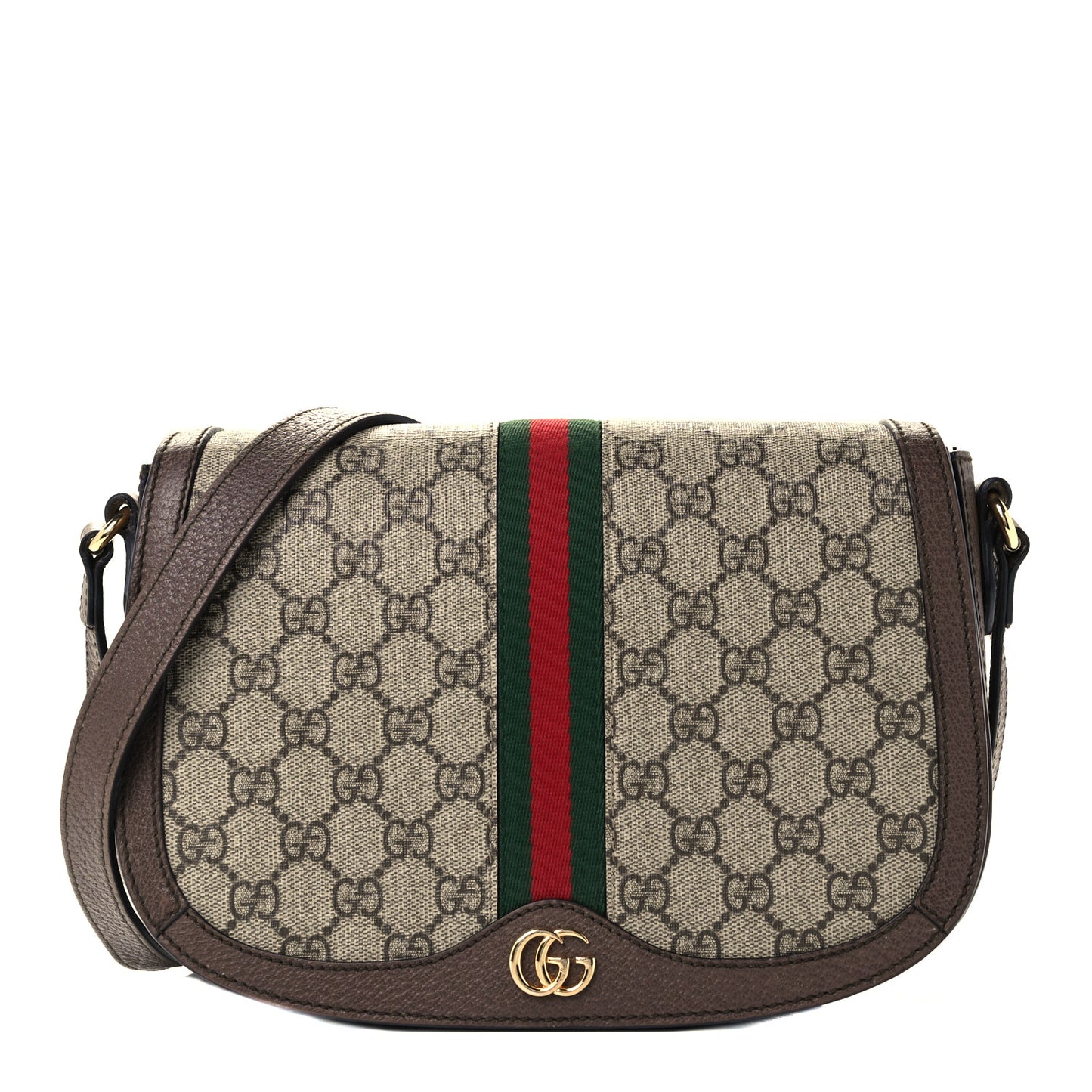 GG Supreme Monogram Web Small Ophidia Flap Messenger Bag Brown