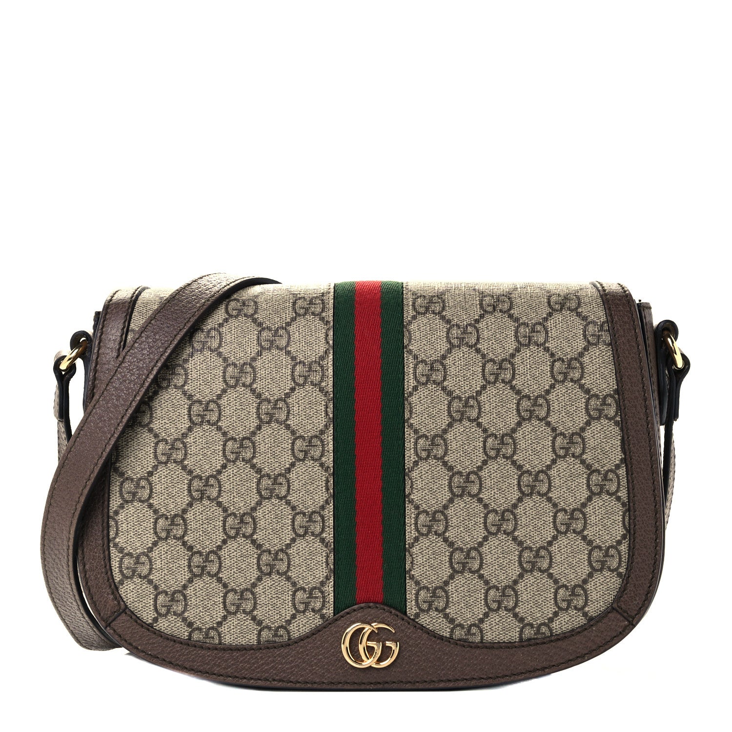 Gucci GG Supreme Monogram Web Small Ophidia Flap Messenger Bag Brown 1 of 12