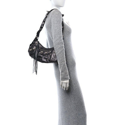 Balenciaga Metallic Calfskin Crocodile Embossed Crystal Small Le Cagole Shoulder Bag Gunmetal 2 of 14