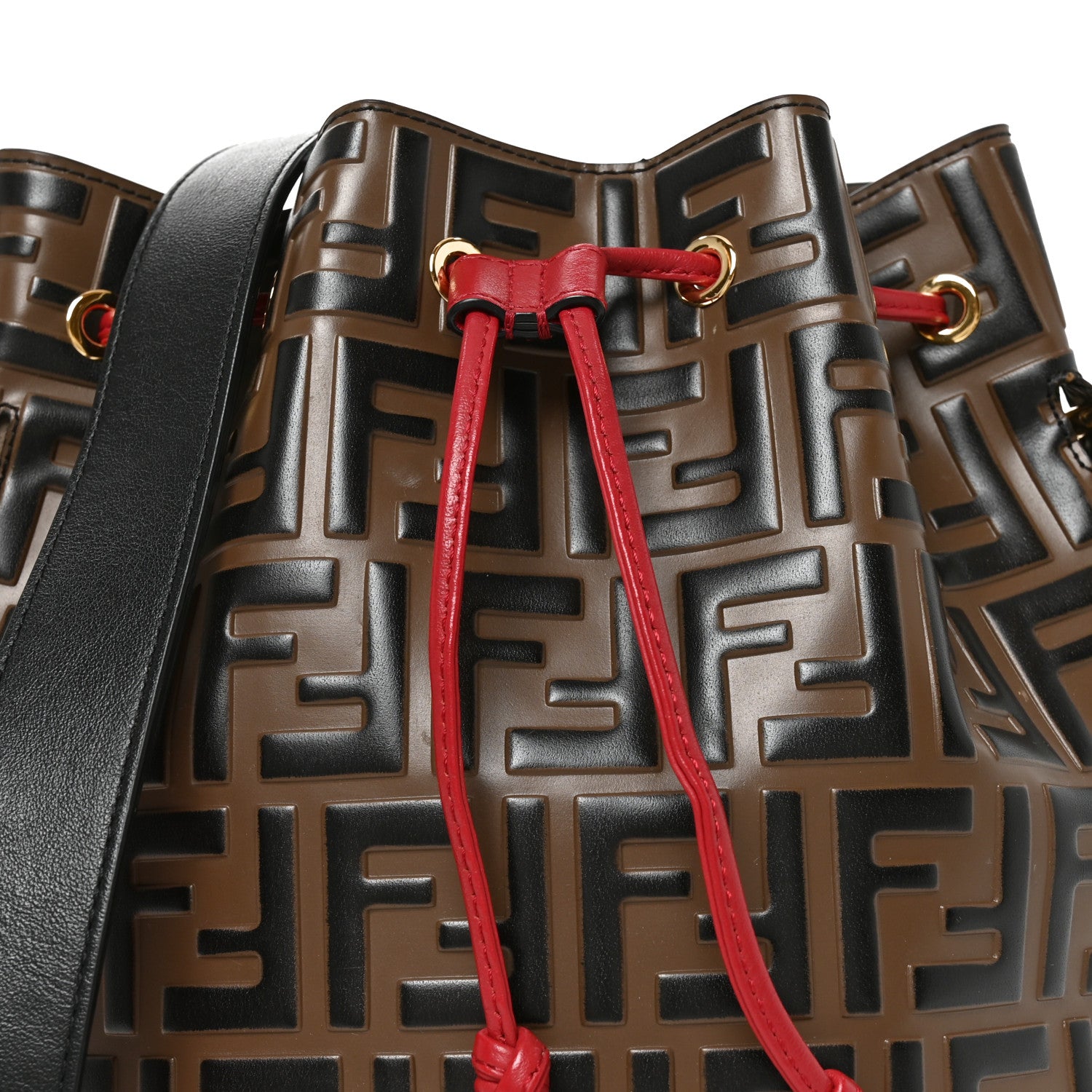 Fendi Vitello Grace F is Fendi Bi-Color FF 1974 Embossed Grande Mon Tresor Bucket Bag Maya Black Fragola 6 of 9
