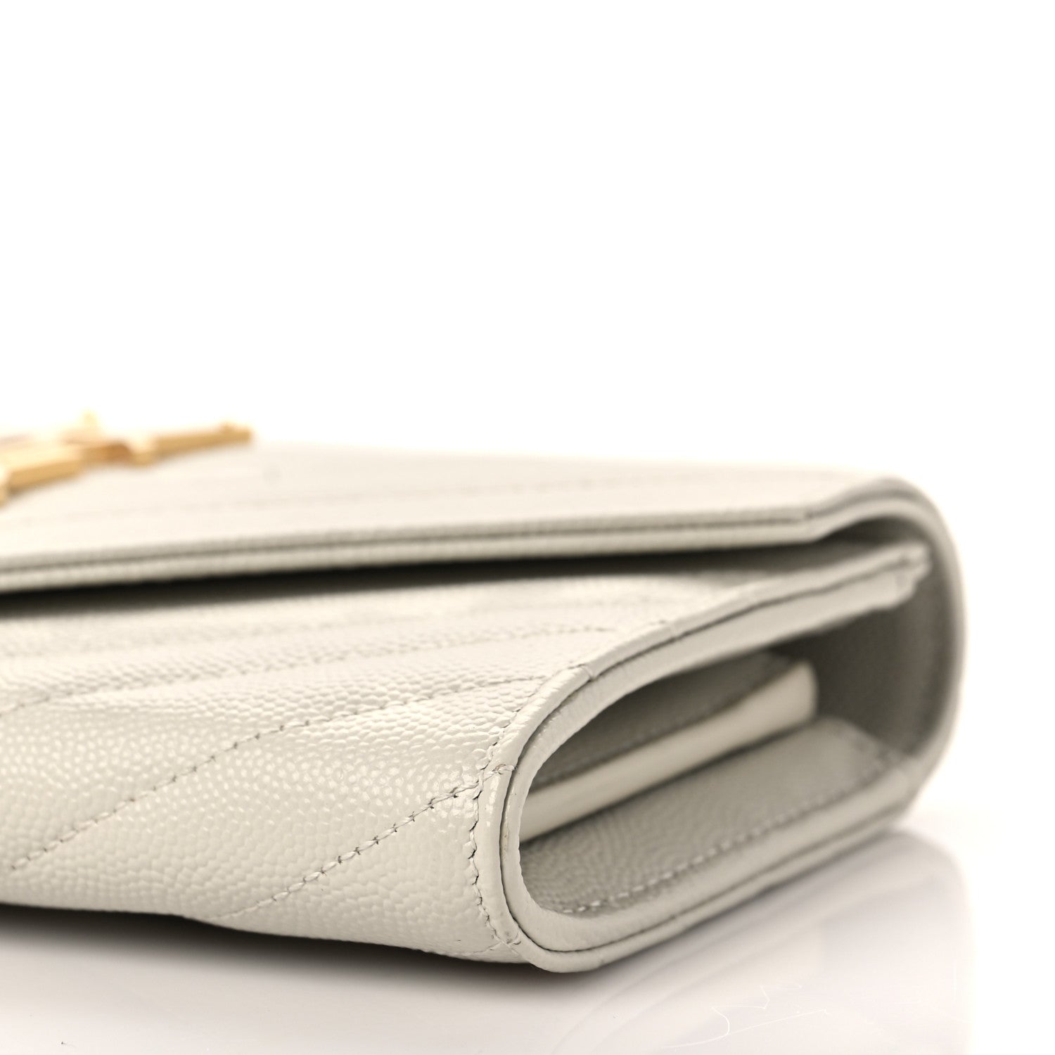 Saint Laurent Grain De Poudre Matelasse Chevron Monogram Flap Wallet Crema Soft 8 of 8