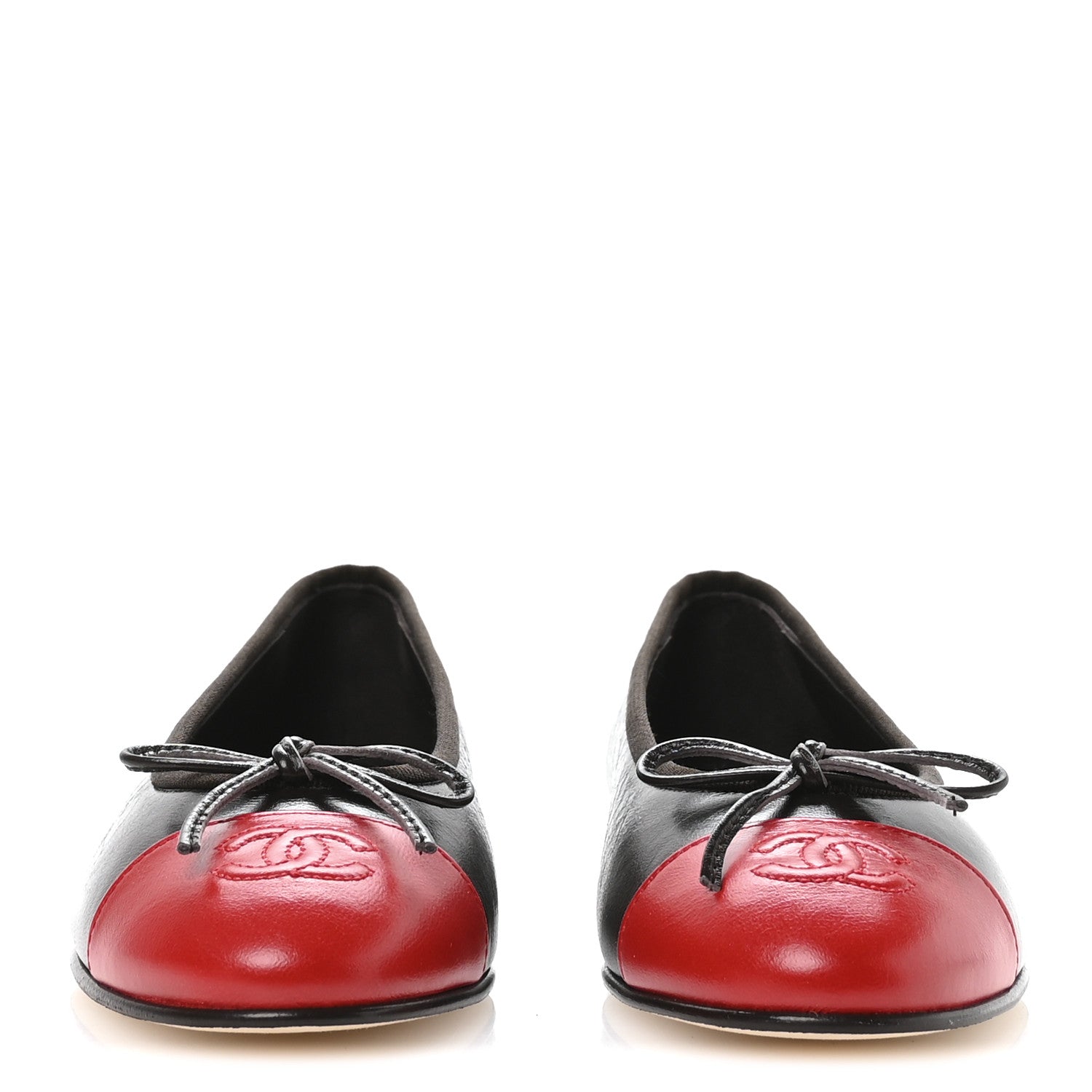 Chanel Crumpled Shiny Lambskin Cap Toe CC Ballerina Flats 36 Dark