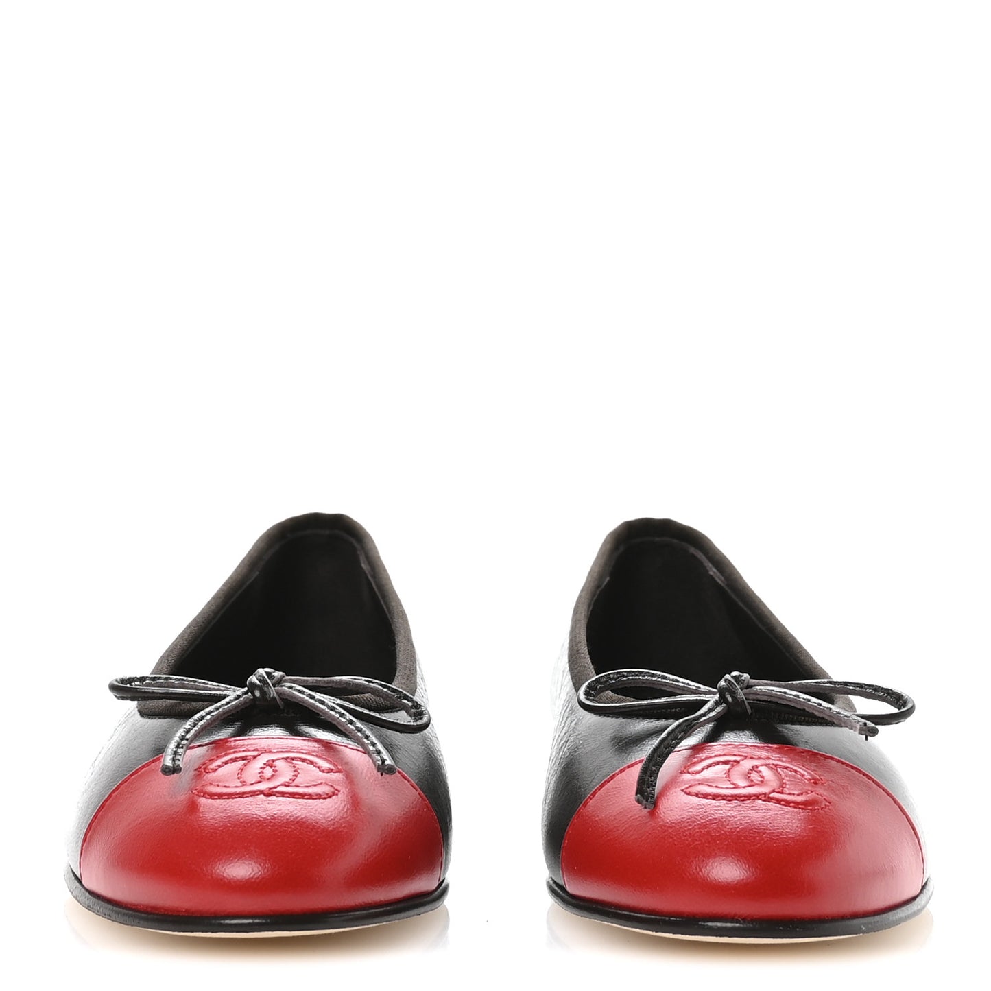 Crumpled Shiny Lambskin Cap Toe CC Ballerina Flats 36 Dark Brown Red