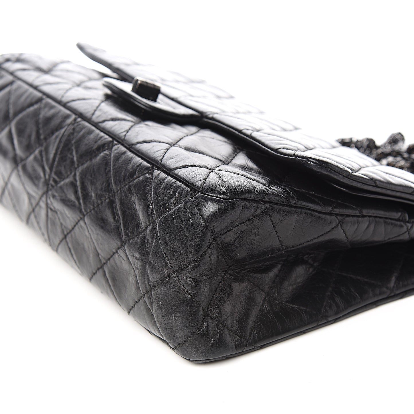 Glazed Aged Calfskin Quilted 2.55 Reissue 227 Flap Black