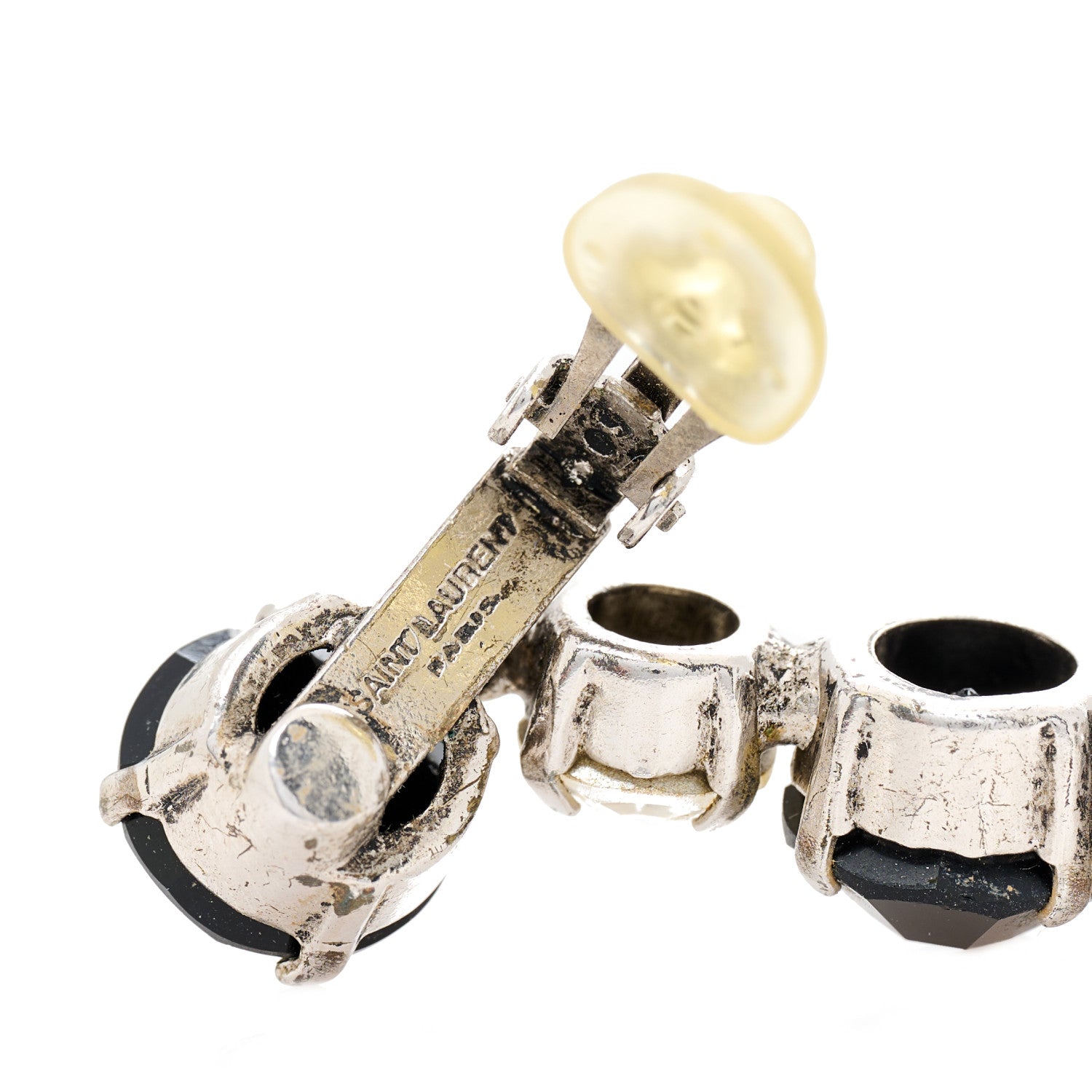 Saint Laurent Crystal Smoking Drop Earrings Silver 3 of 3