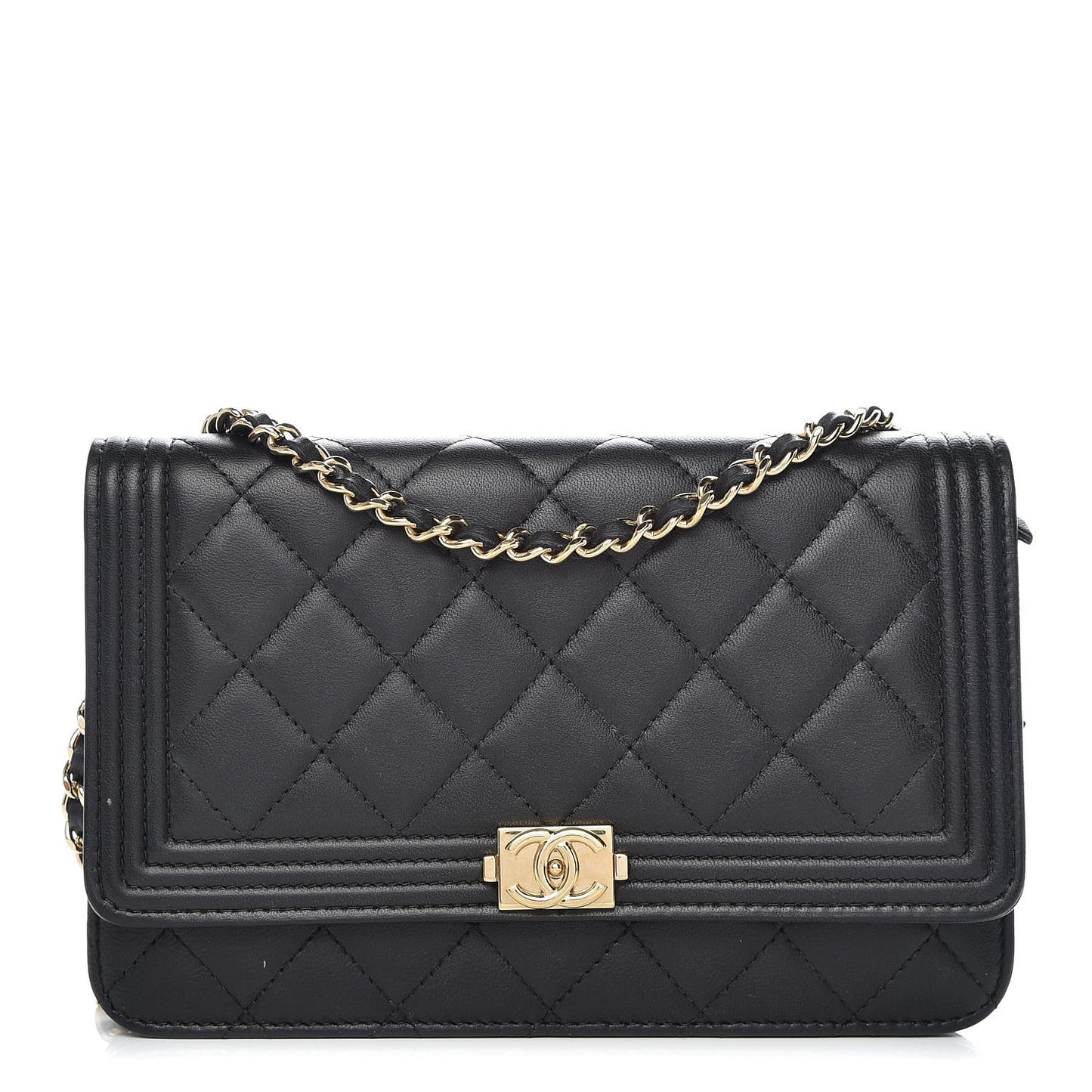 Lambskin Quilted Boy Wallet On Chain WOC Black