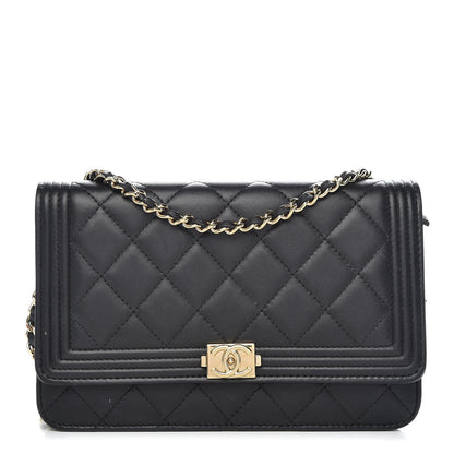 Chanel Lambskin Quilted Boy Wallet On Chain WOC Black 1 of 14