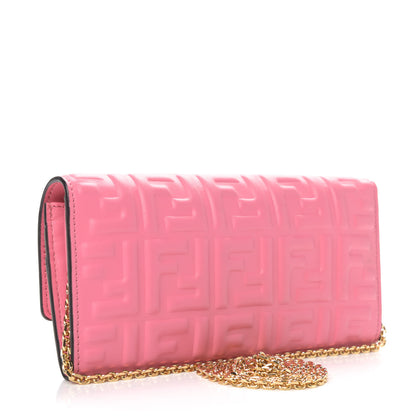 Fendi Nappa Matisse FF Embossed Continental Wallet On Chain Pink 2 of 4
