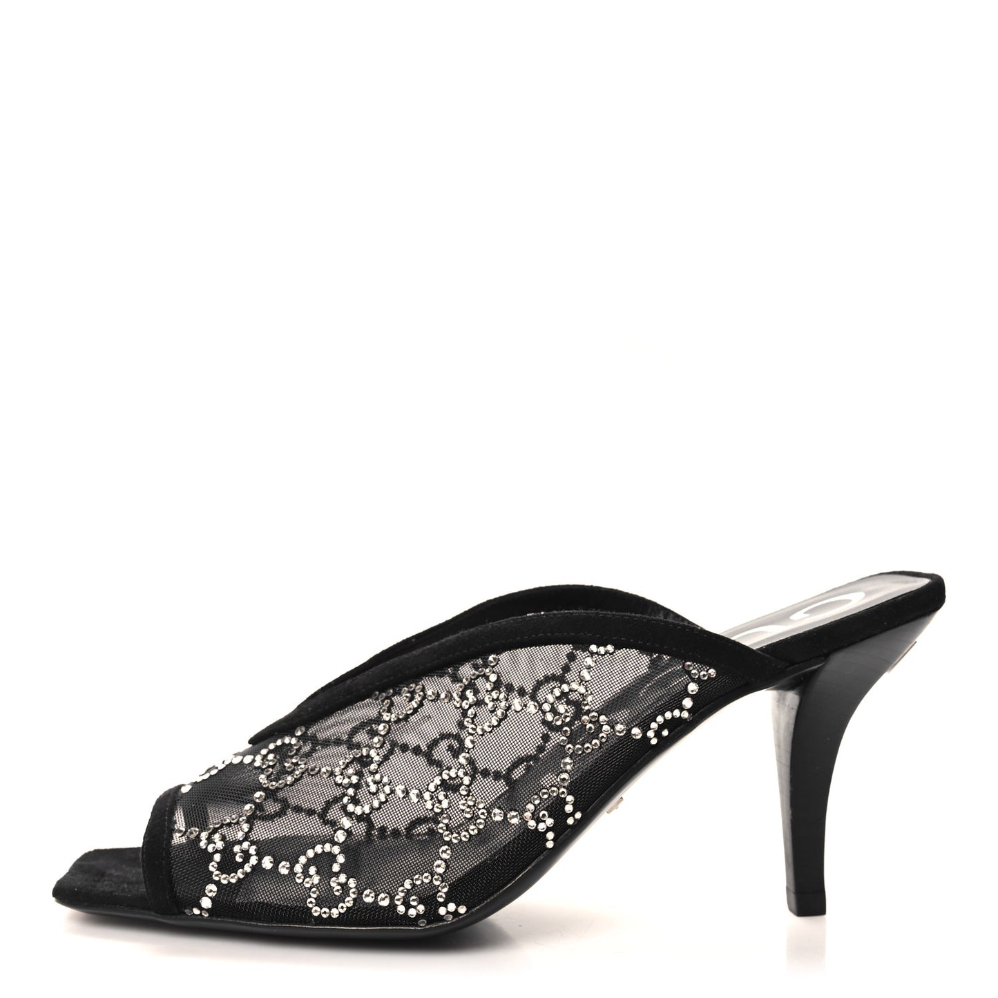 Tela Retino Kid Scamosciato Crystal GG Monogram Square G 95mm Slide Sandals 37.5 Black