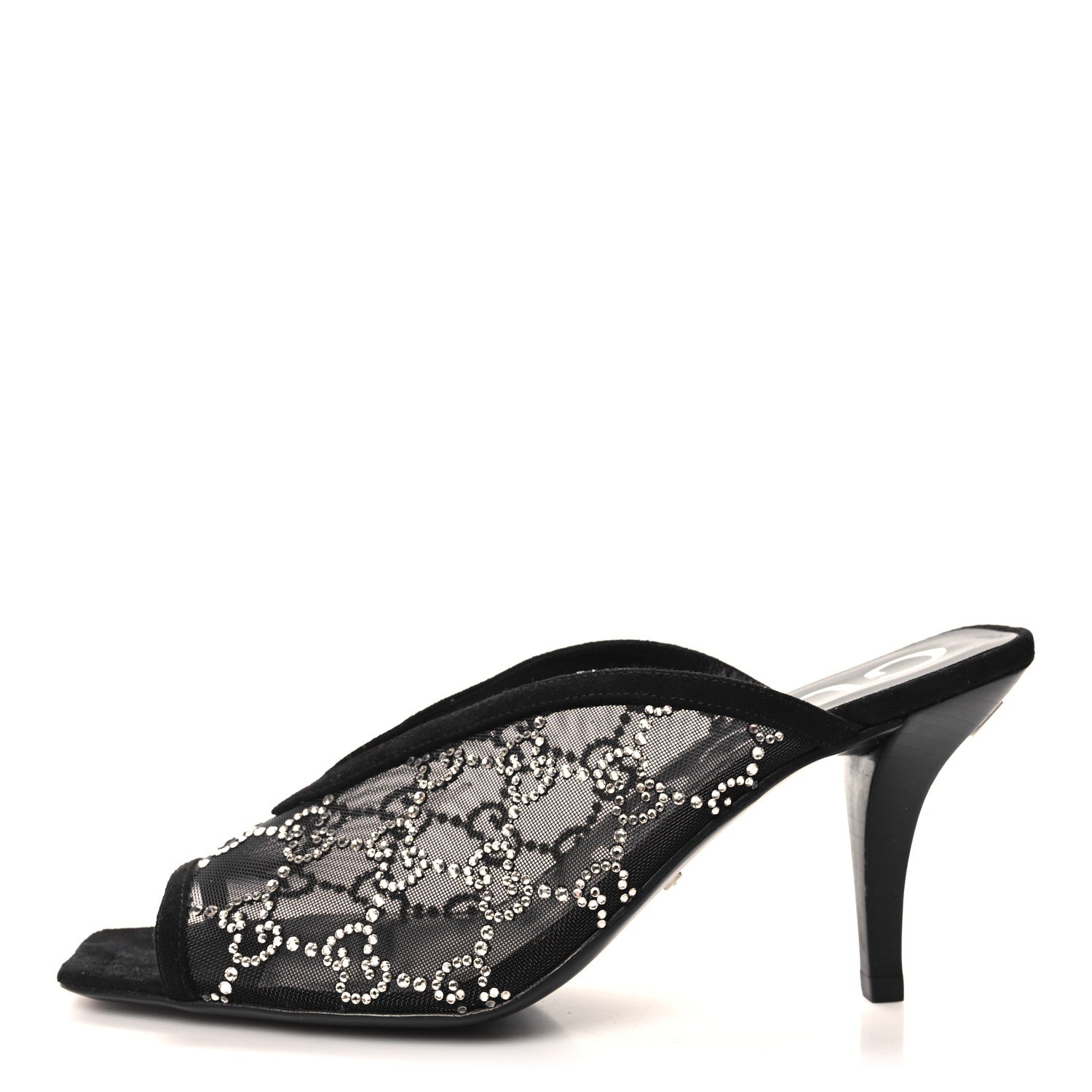 Gucci Tela Retino Kid Scamosciato Crystal GG Monogram Square G 95mm Slide Sandals 37.5 Black 1 of 8