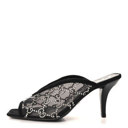 Gucci Tela Retino Kid Scamosciato Crystal GG Monogram Square G 95mm Slide Sandals 37.5 Black 1 of 8