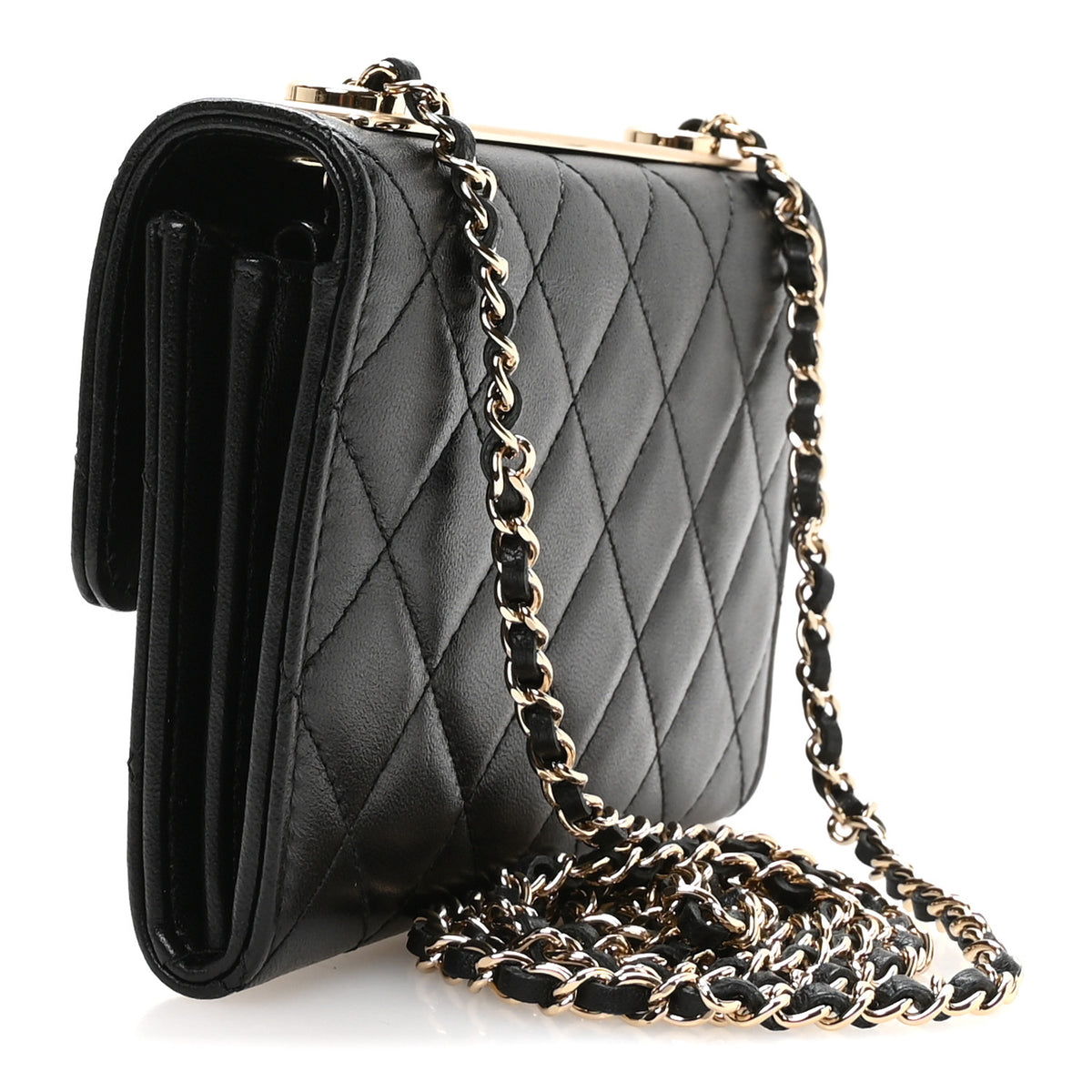 Lambskin Quilted Trendy CC Chain Clutch WOC Black