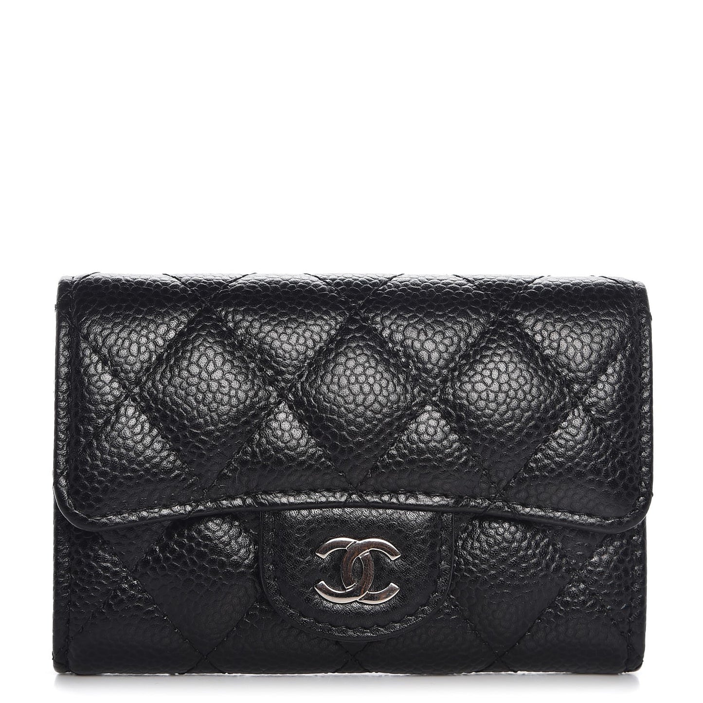 Caviar Quilted Flap Card Holder Black