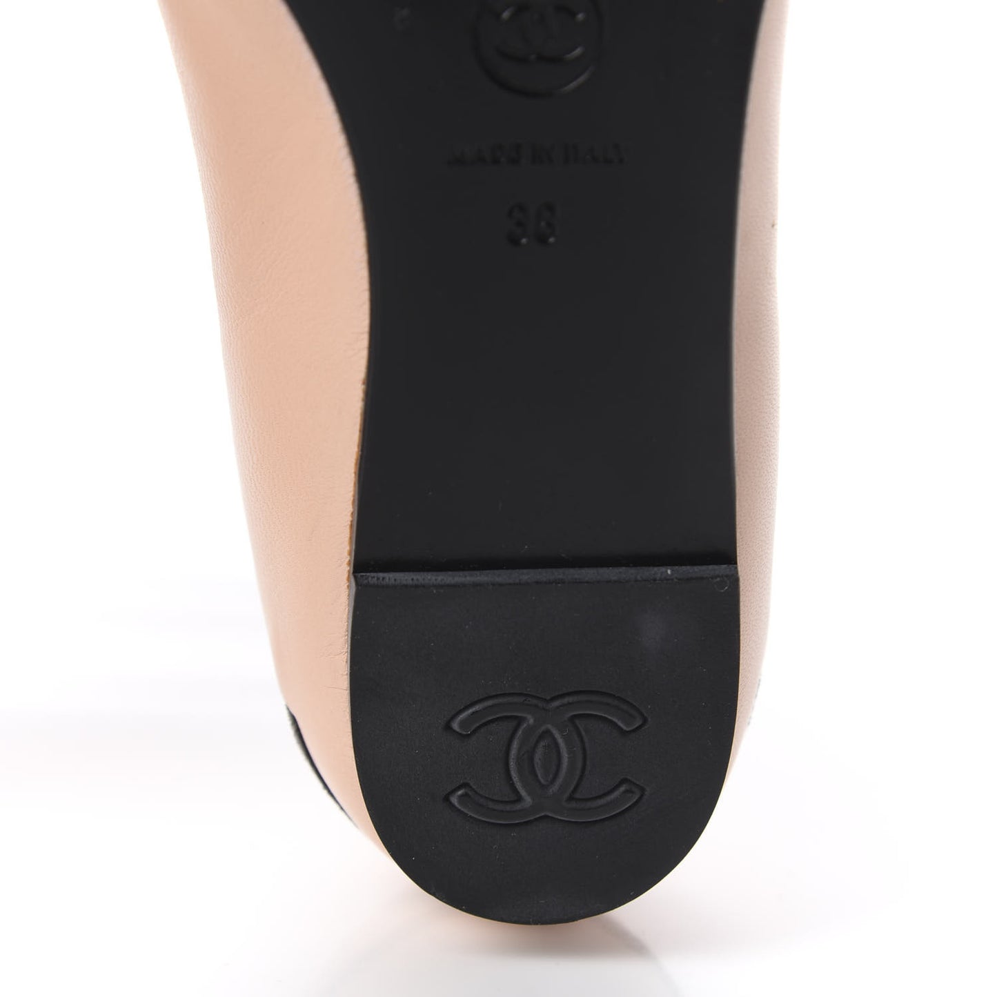 Lambskin Bow Mary Jane Ballerina Flats 38 Beige Black