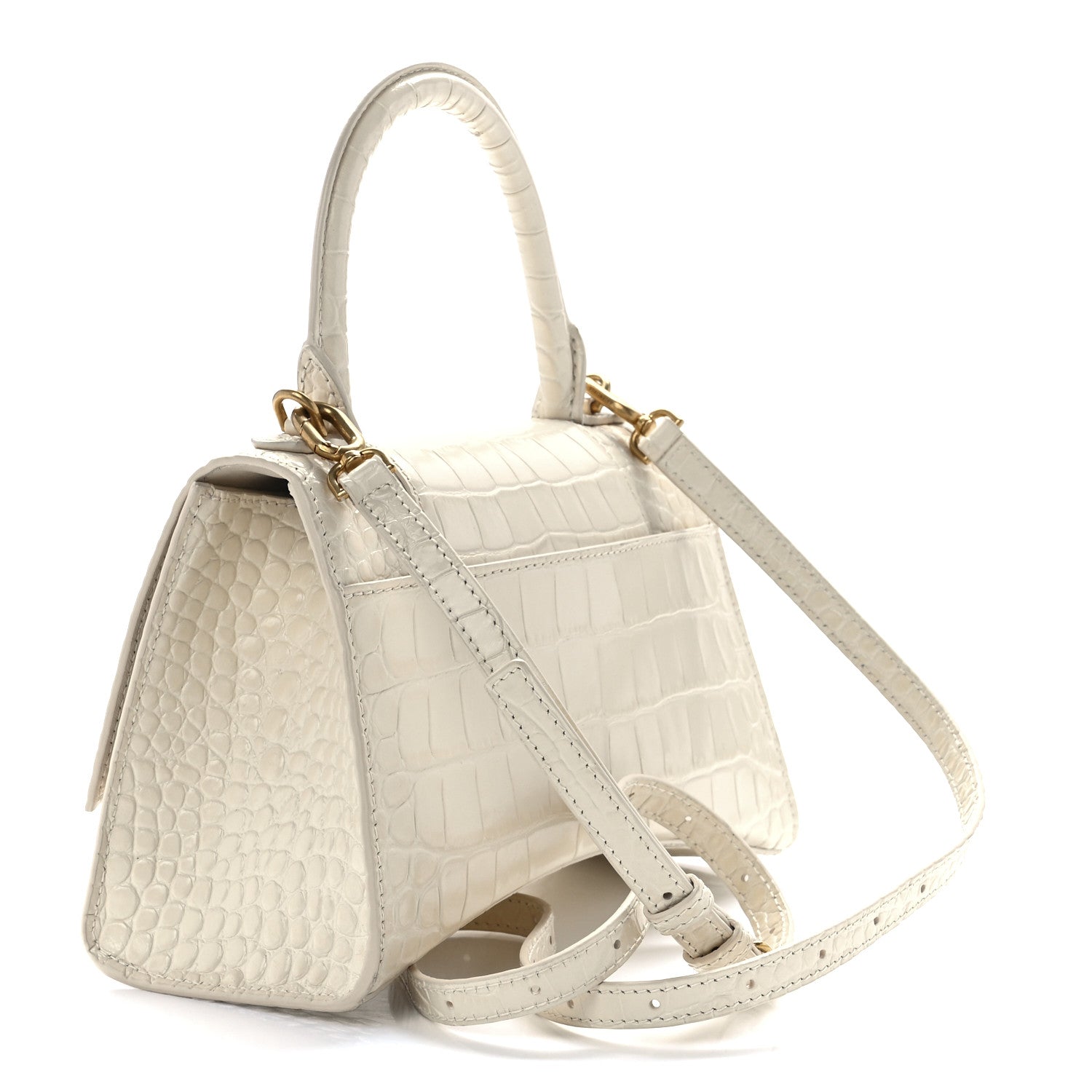 Balenciaga Shiny Calfskin Crocodile Embossed Small Hourglass Top Handle Bag Cream 2 of 10