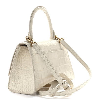 Balenciaga Shiny Calfskin Crocodile Embossed Small Hourglass Top Handle Bag Cream 2 of 10