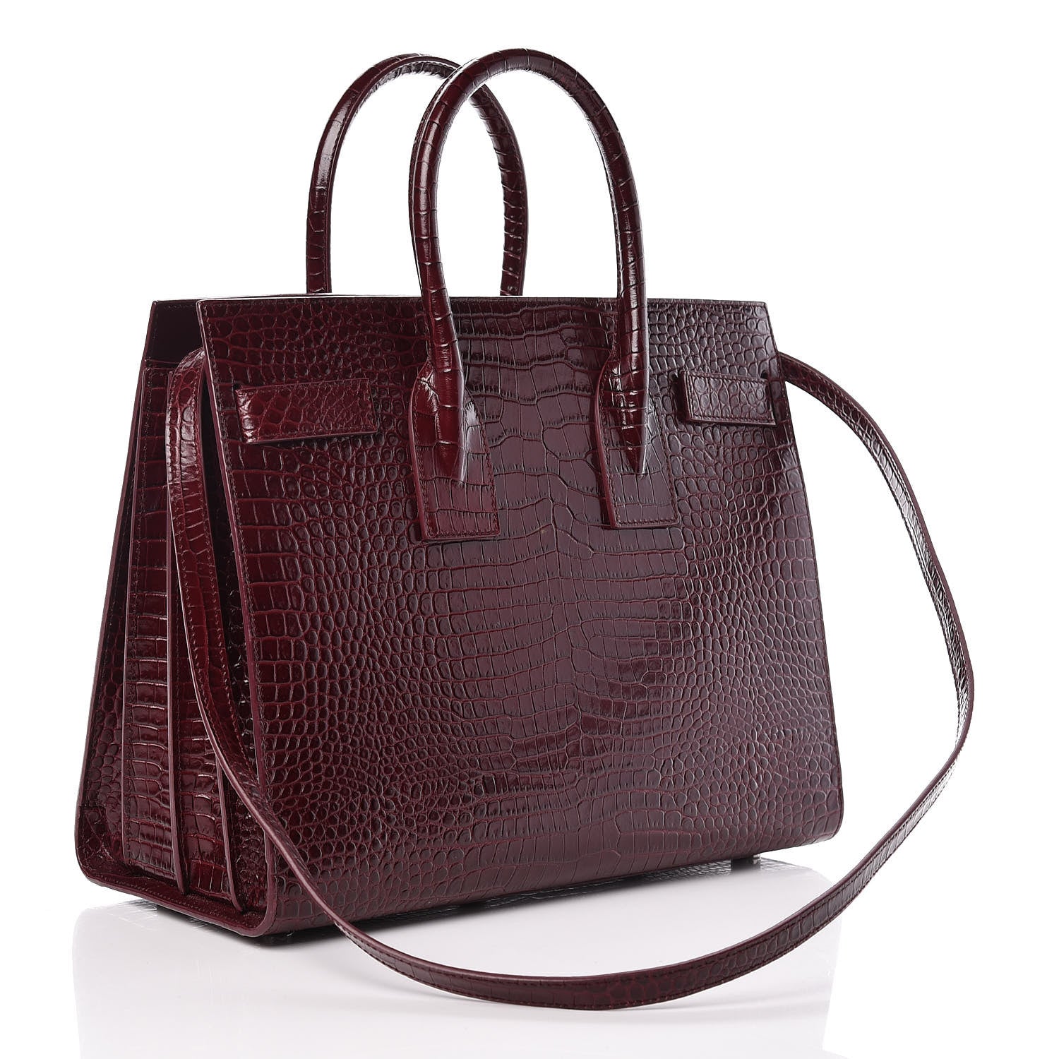 Saint Laurent Calfskin Crocodile Embossed Small Sac de Jour Wine 4 of 15