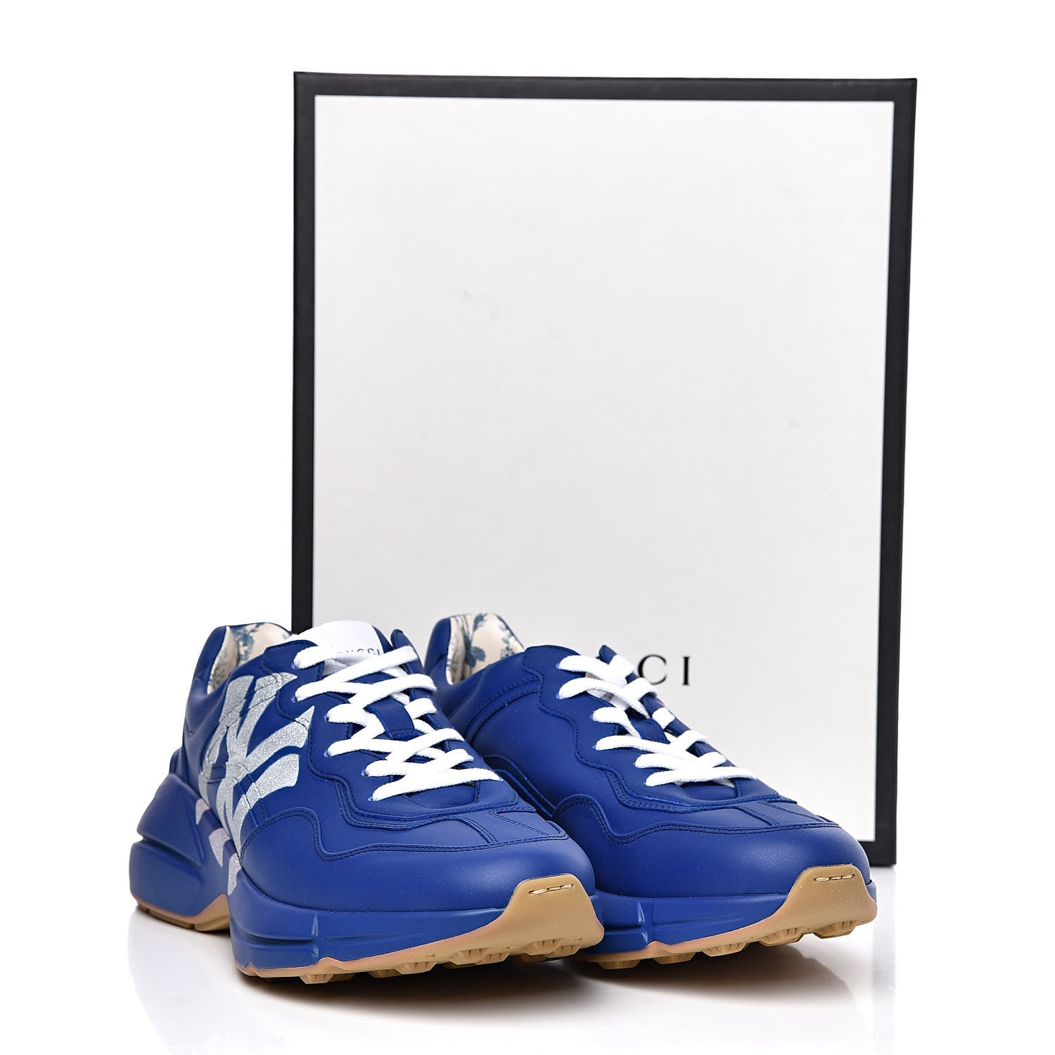 Gucci X MLB Calfskin NY Yankees Mens Rhyton Sneakers 8 Electric Blue 9 of 9