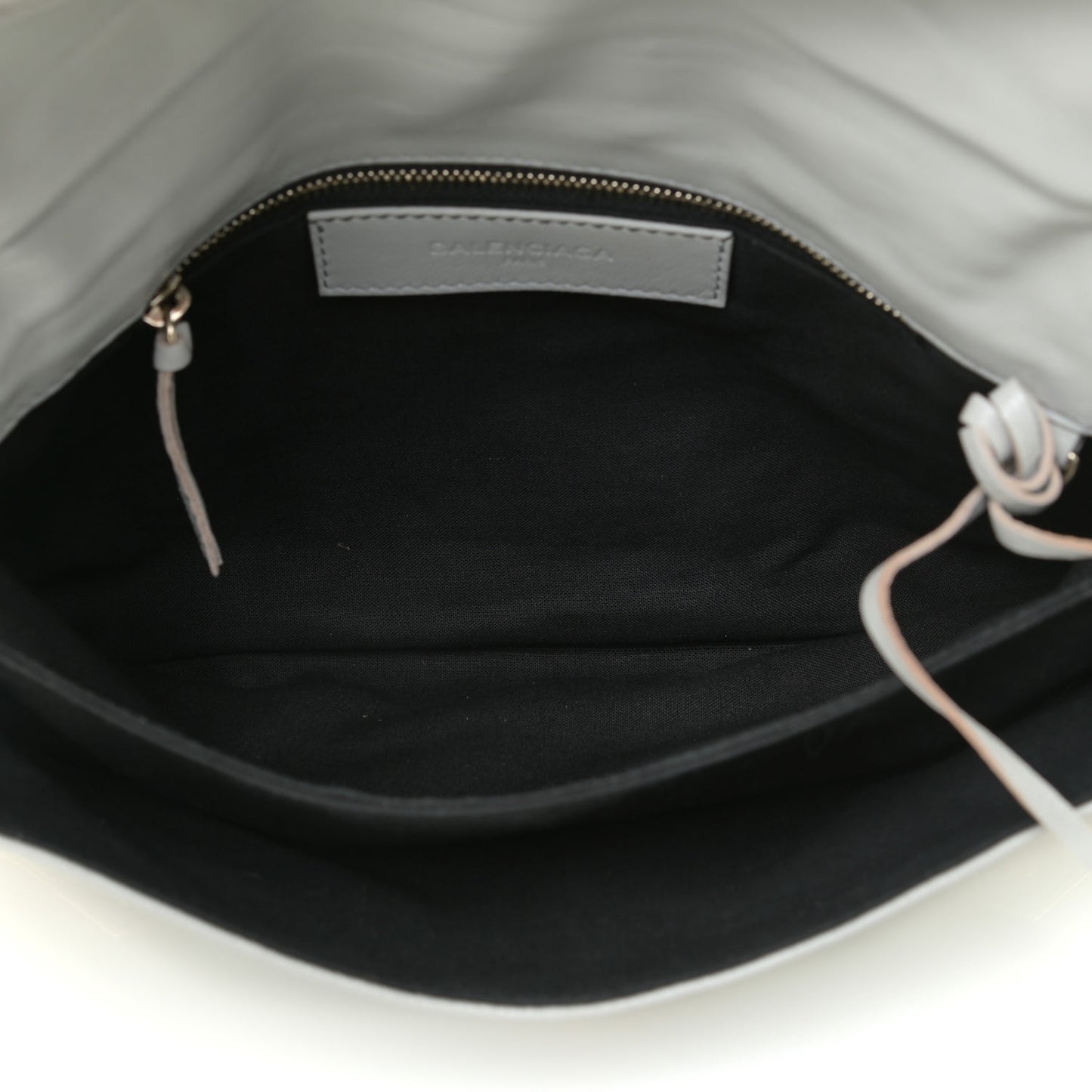Agneau Gold Metallic Edge Hardware Envelope Strap Clutch Gris
