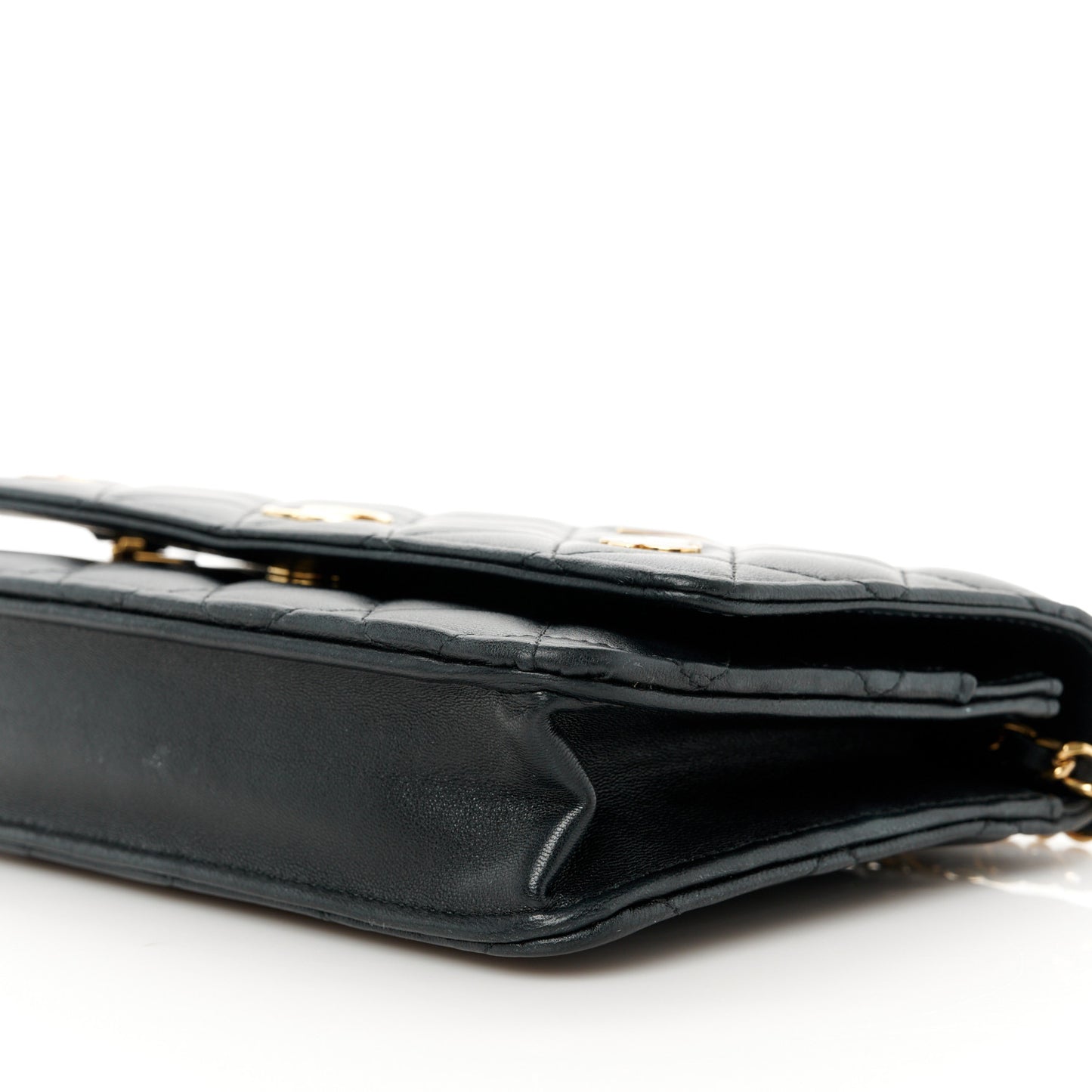 Lambskin Quilted Enamel Coco Casino Wallet On Chain WOC Black