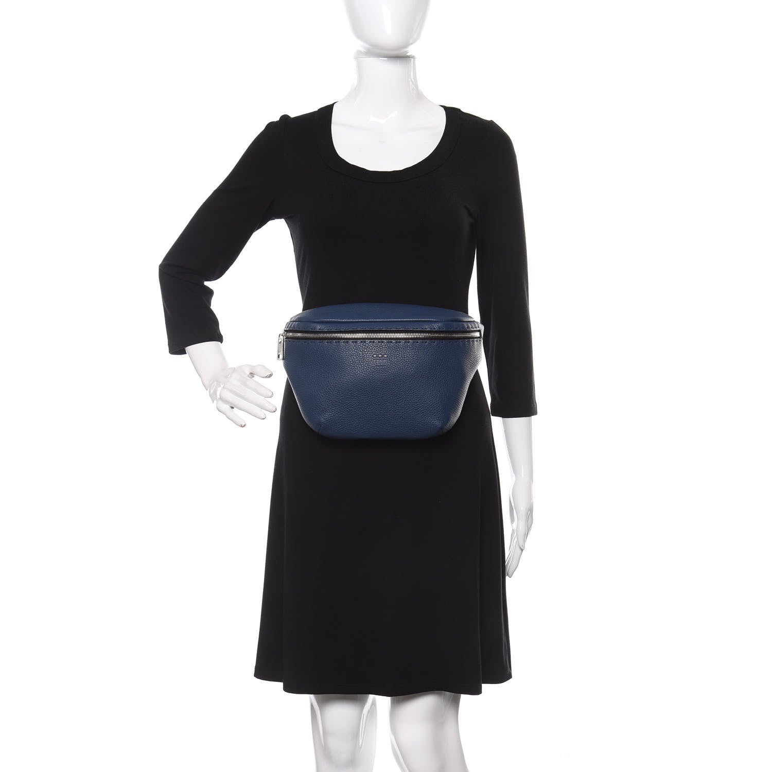 Fendi Cuoio Romano Selleria Metal Stitch Stamp Patch Belt Bag Blue Marine 2 of 9