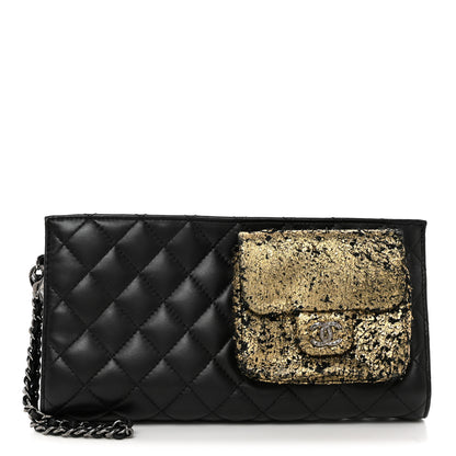 Chanel Lambskin Mineral Nights Pochette Wristlet Gold Black 1 of 7